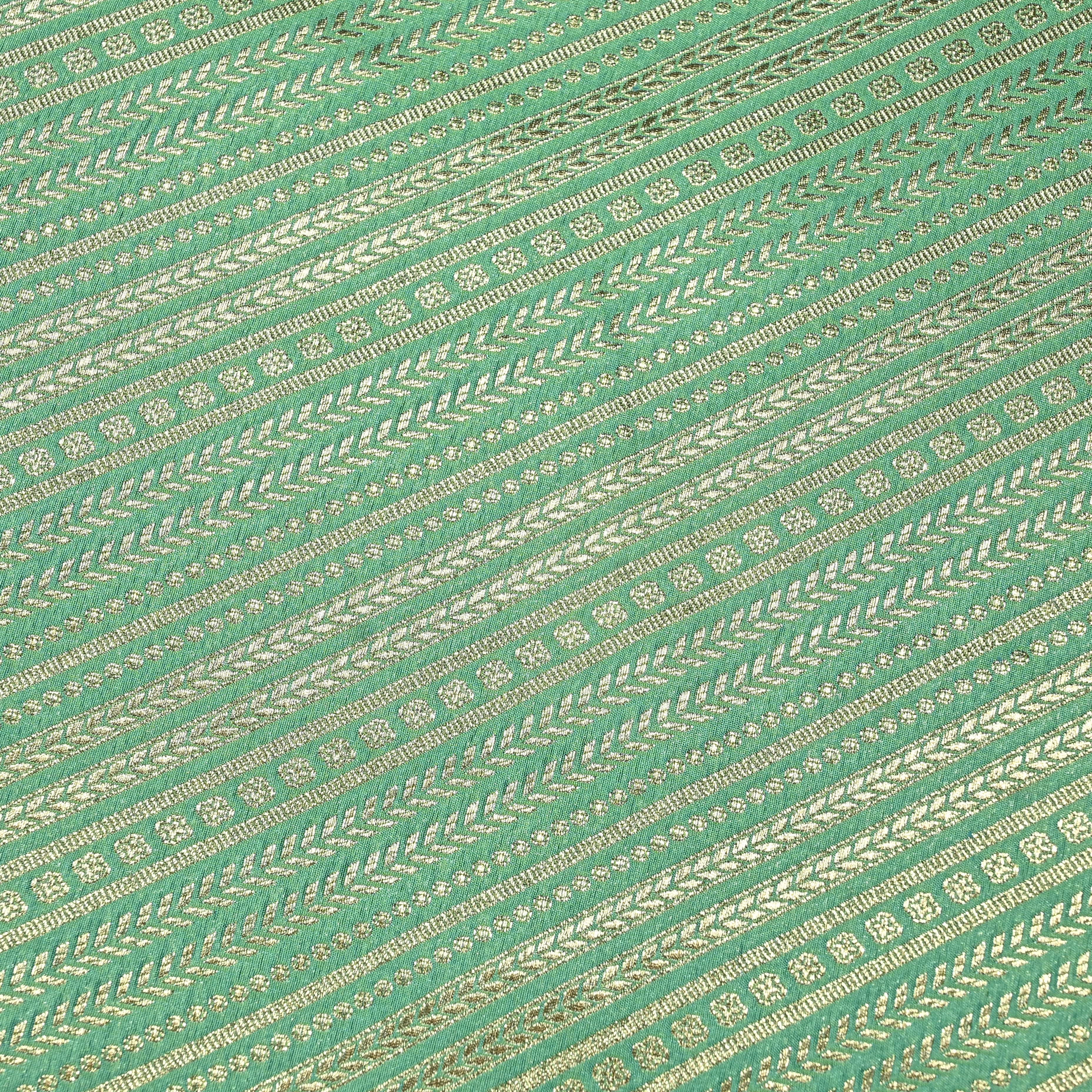 Pista Green Jamawar Silk Fabric Diagonal Stripes