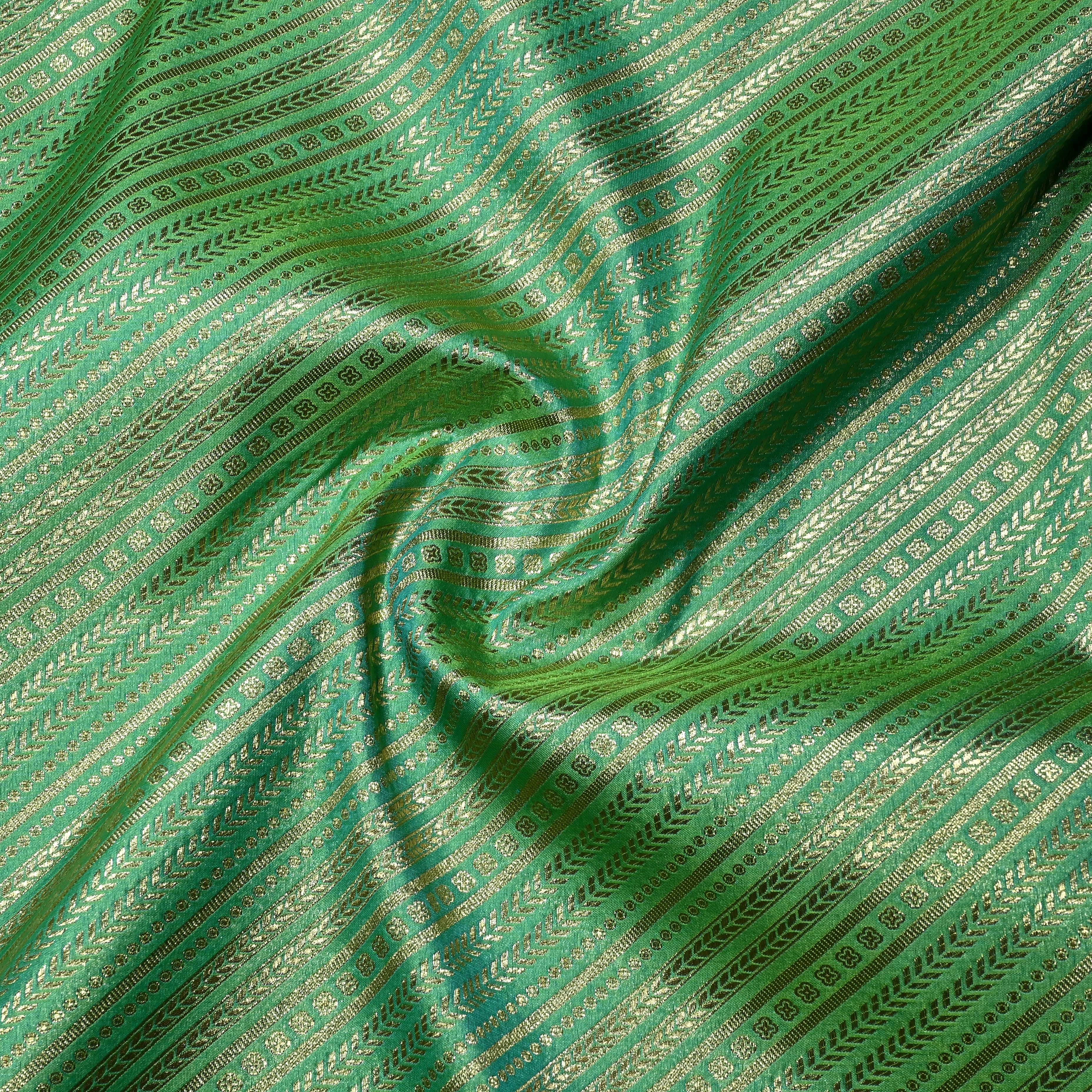 Pista Green Jamawar Silk Fabric Diagonal Stripes