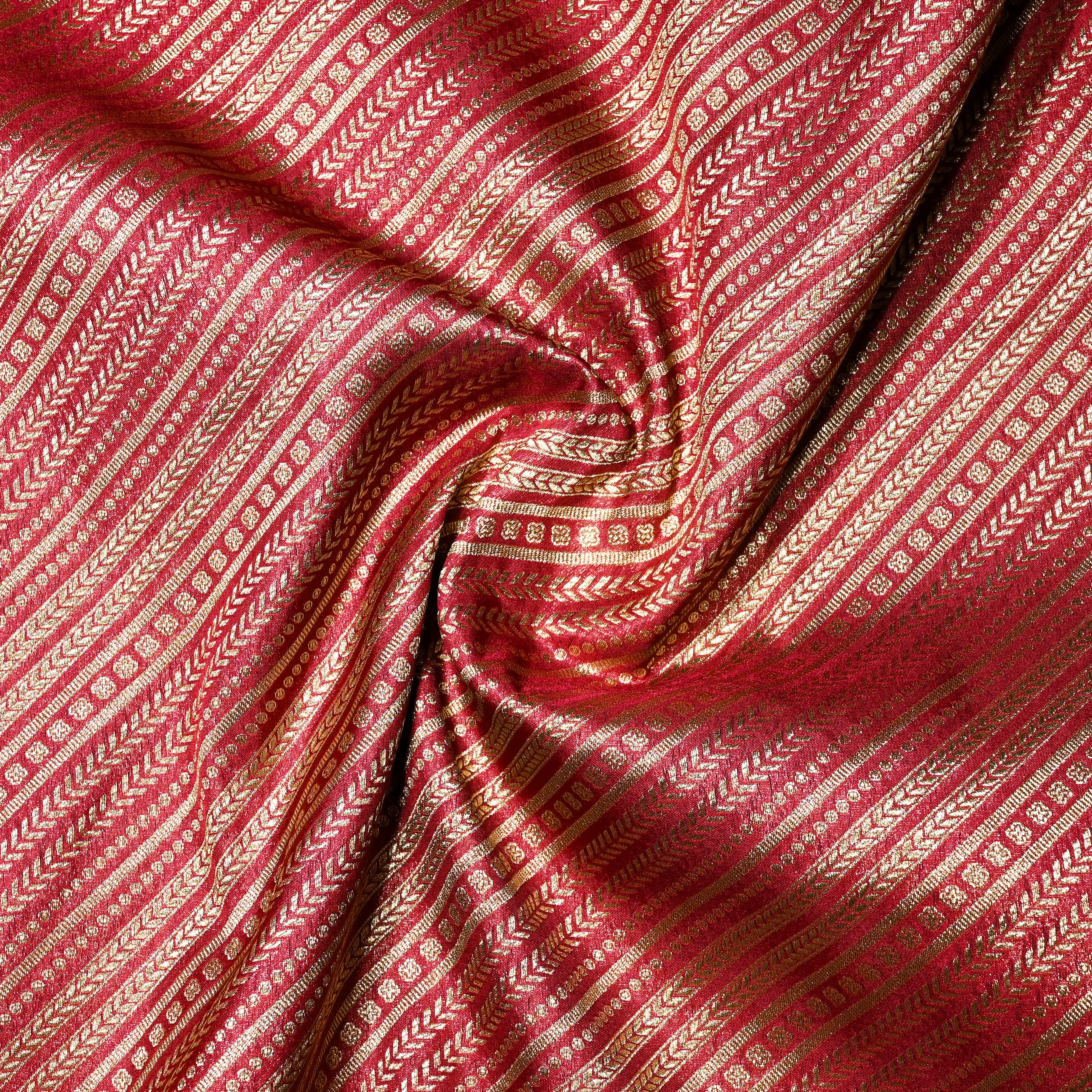 Maroon Jamawar Silk Fabric With Diagonal Strips