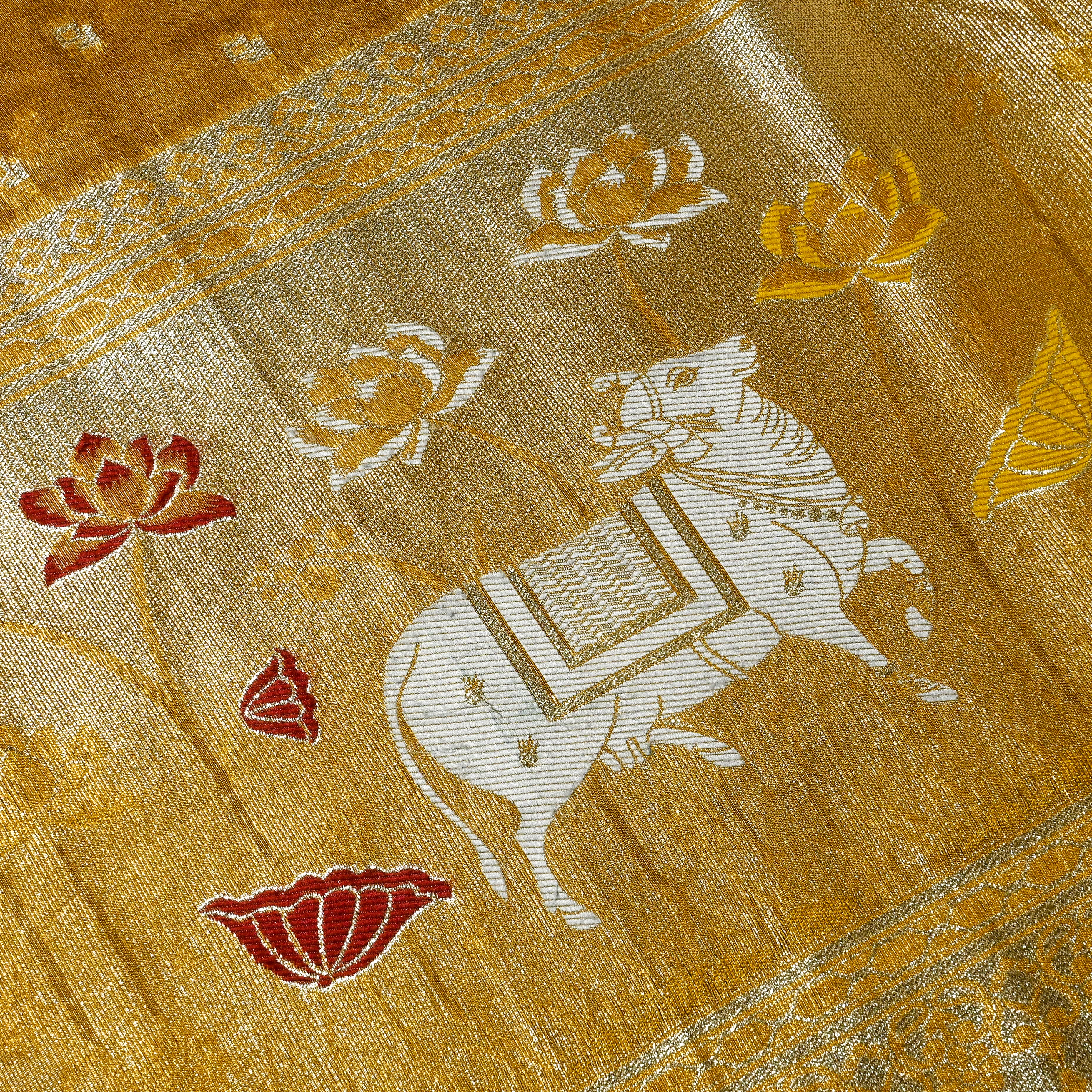 Gold Dola Silk Fabric With Pichwai Border