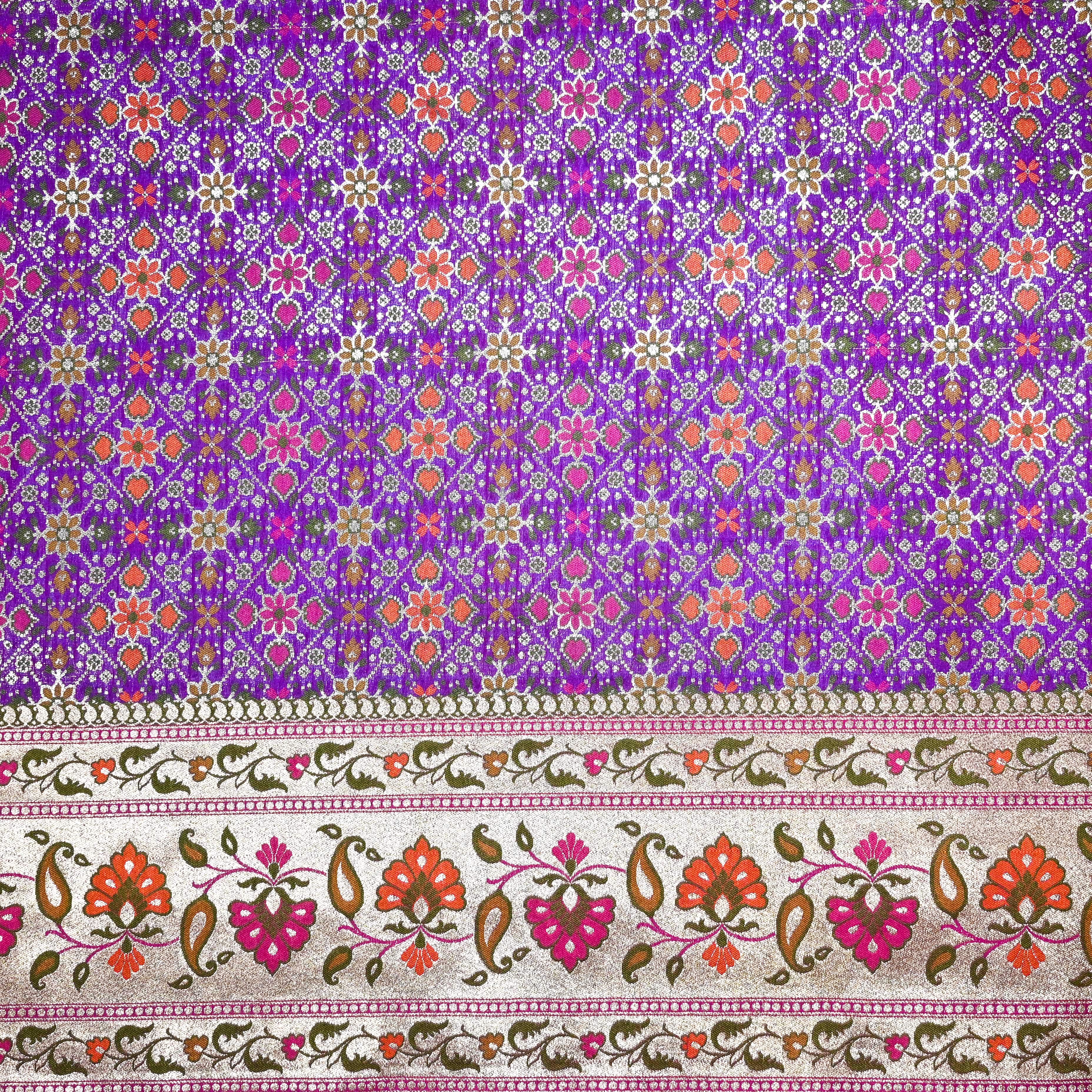Purple Banarasi Fabric With Meenakari Border