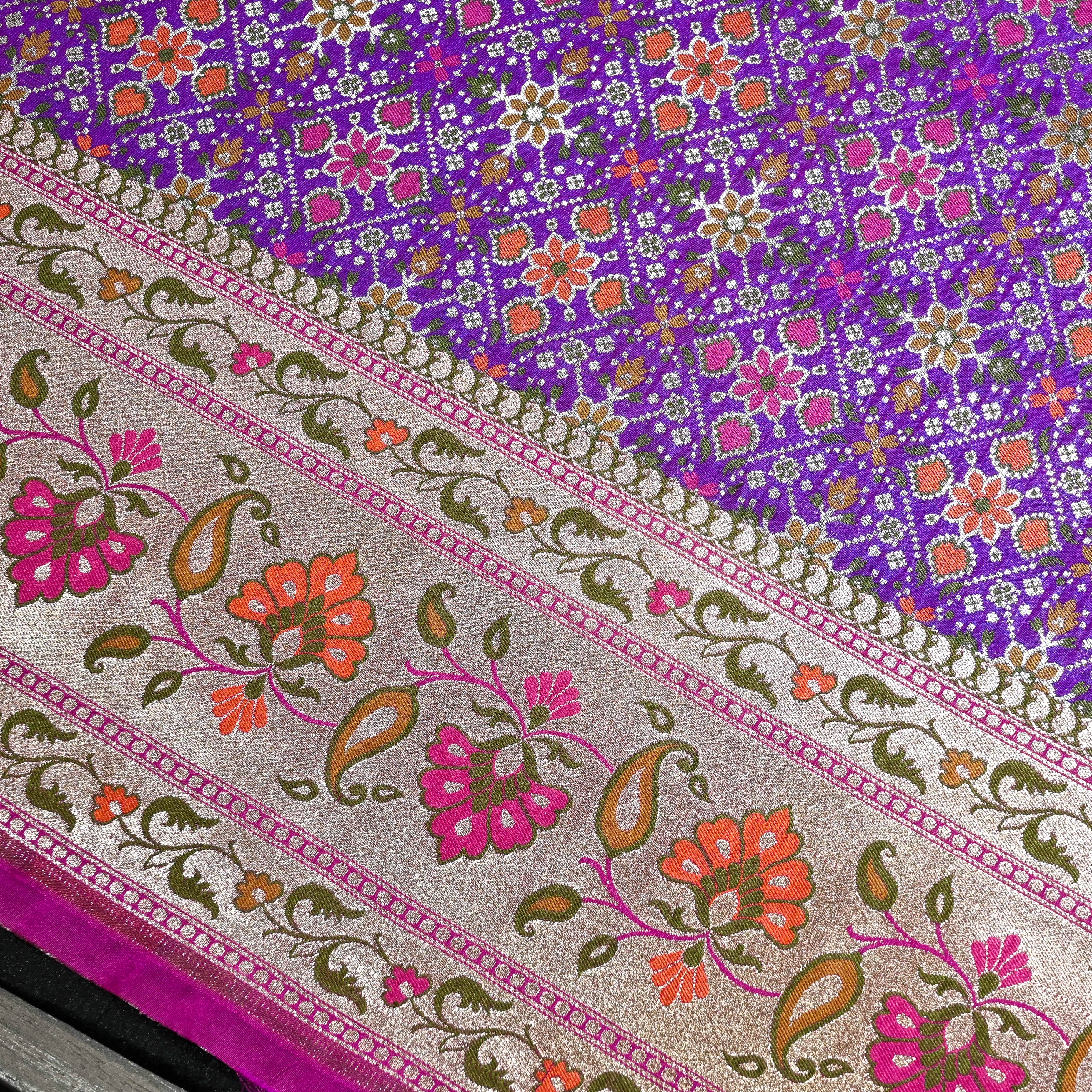 Purple Banarasi Fabric With Meenakari Border