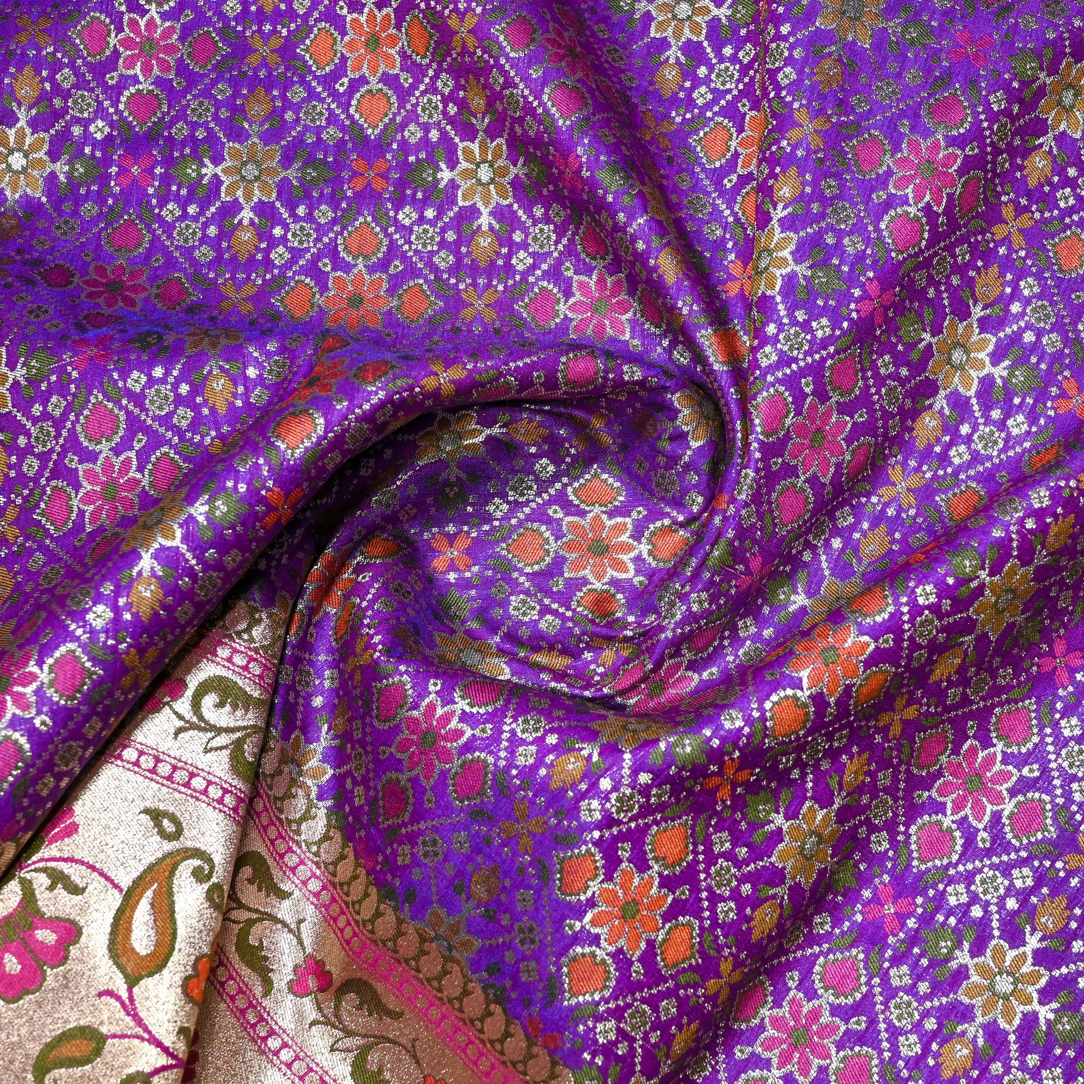Purple Banarasi Fabric With Meenakari Border