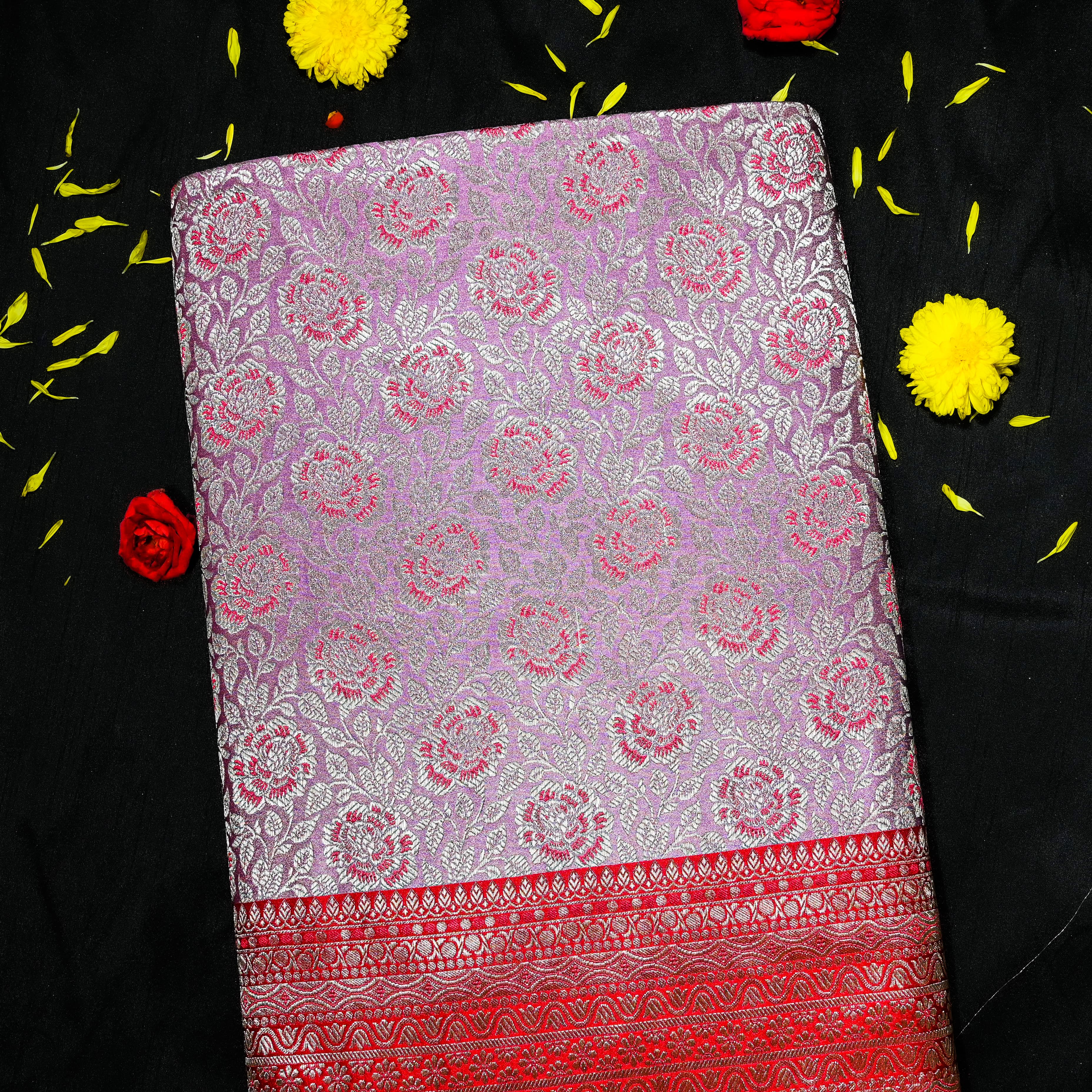 Lilac Banaras Fabric With Contrast Border