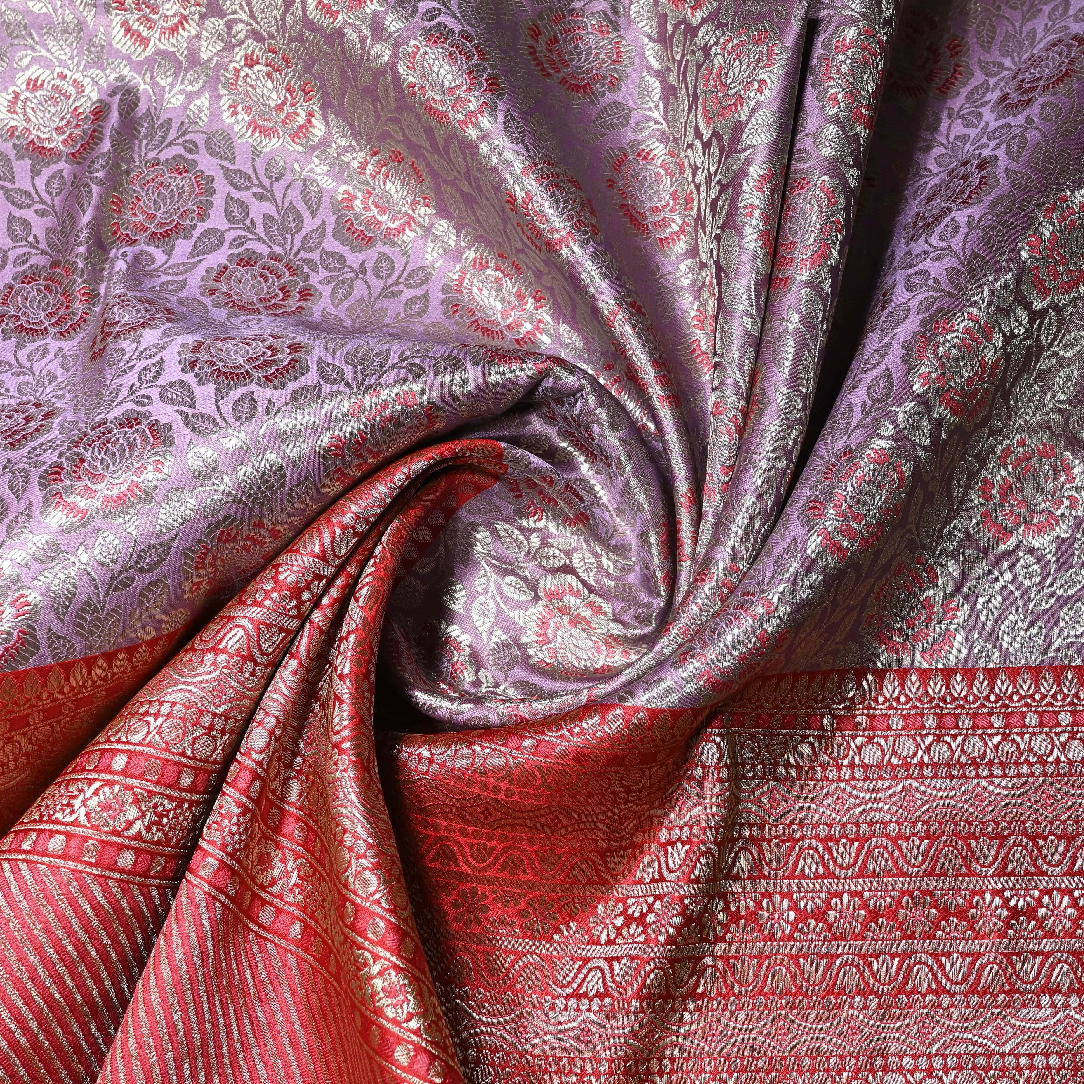 Lilac Banaras Fabric With Contrast Border