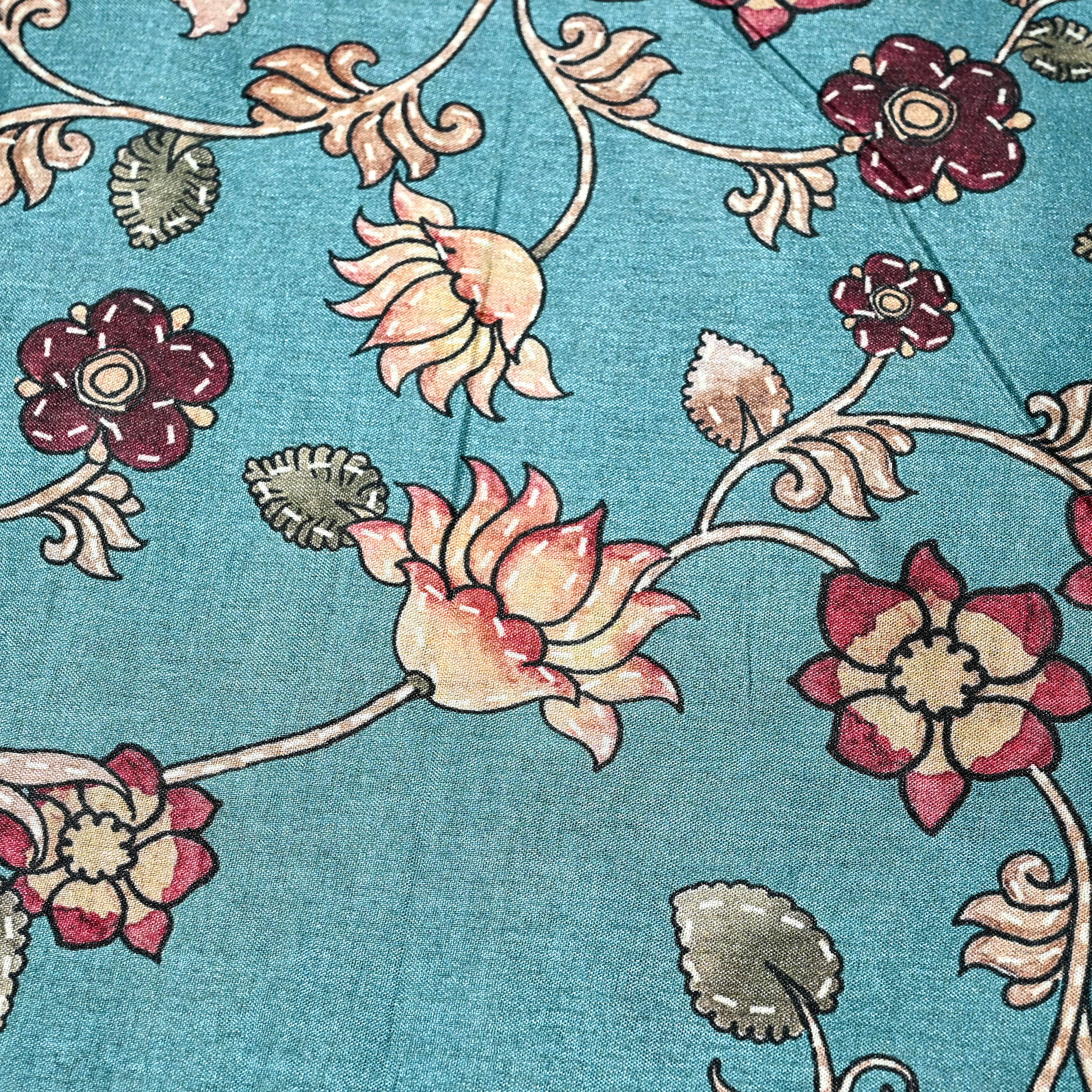 Baby Blue Jamawar Silk Fabric With Digital Print
