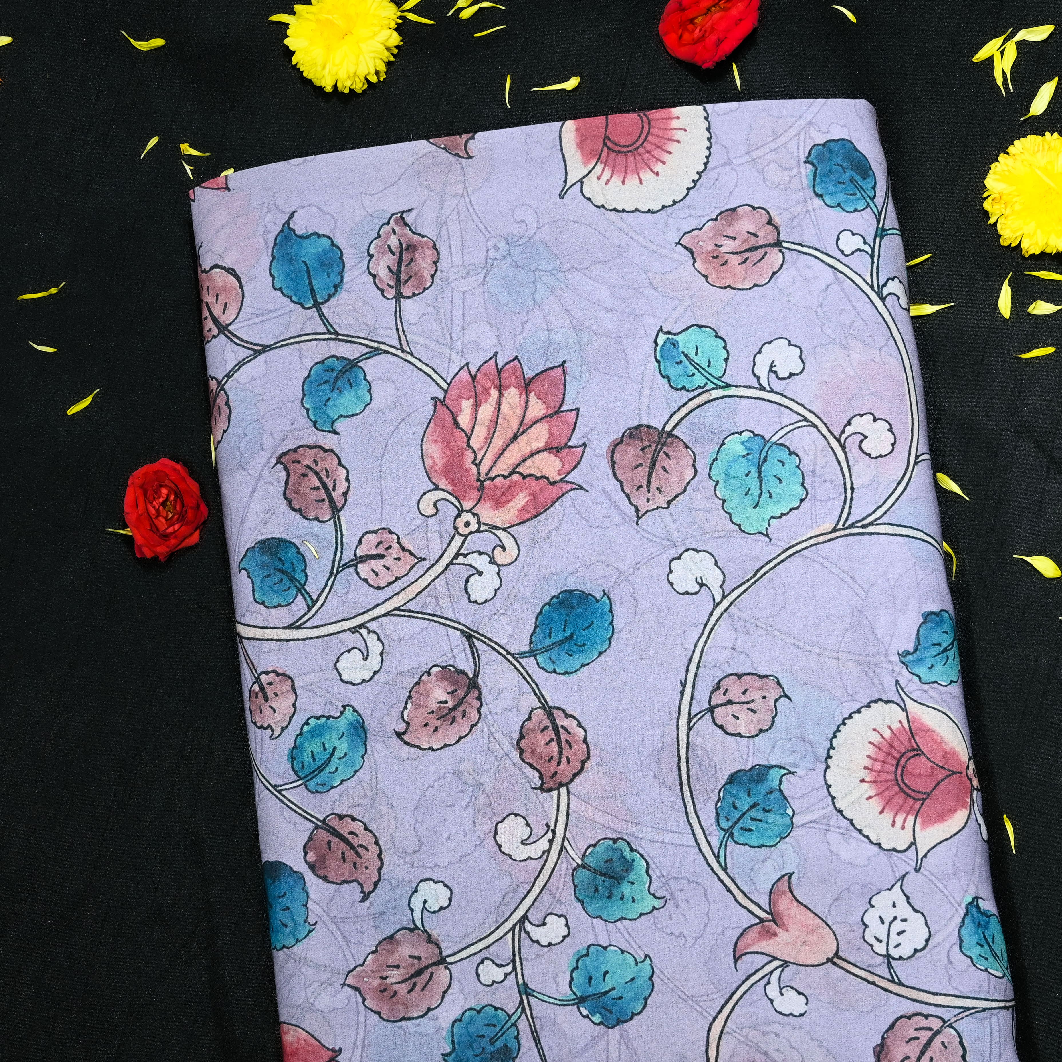 Soft Lilac Silk Printed Fabric