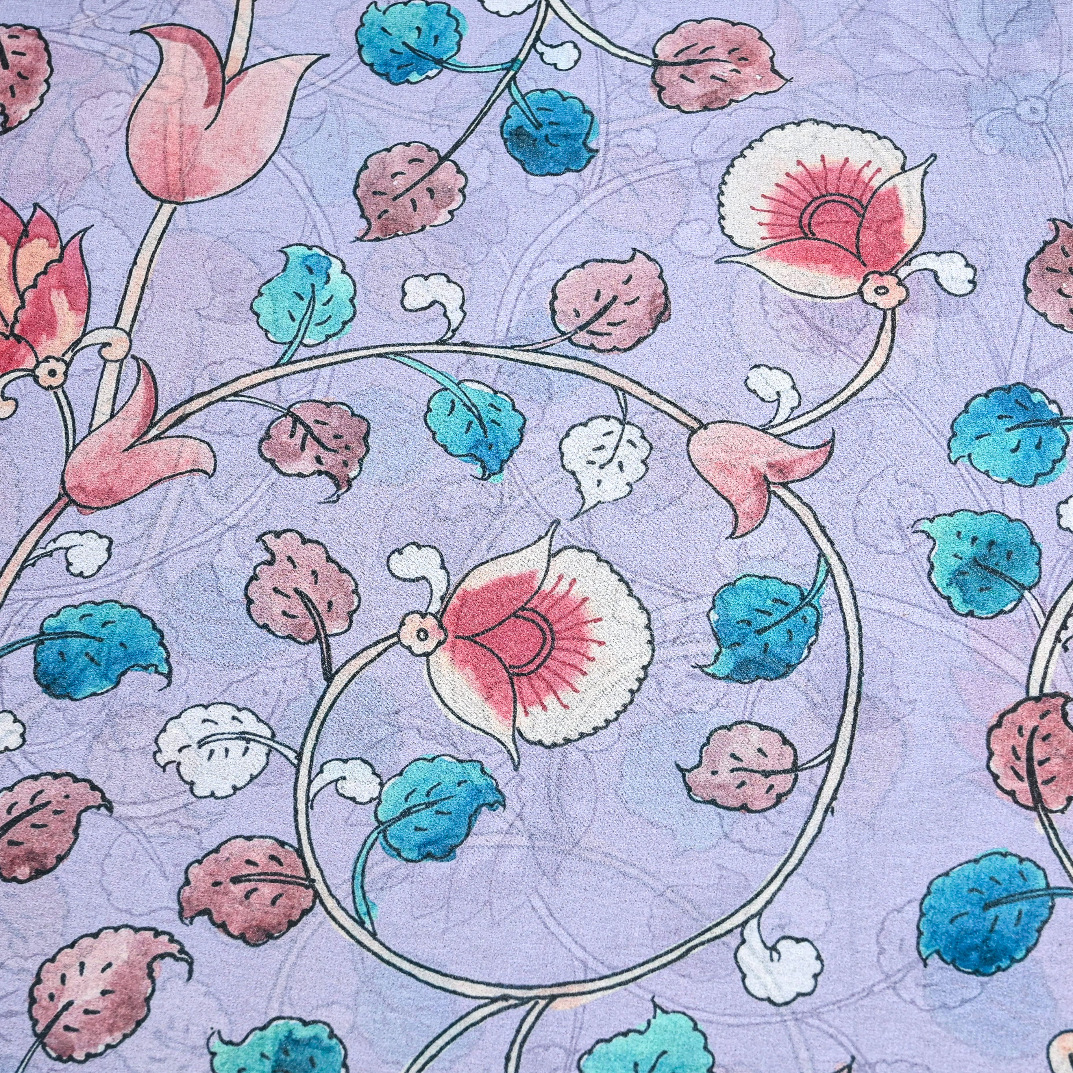 Soft Lilac Silk Printed Fabric