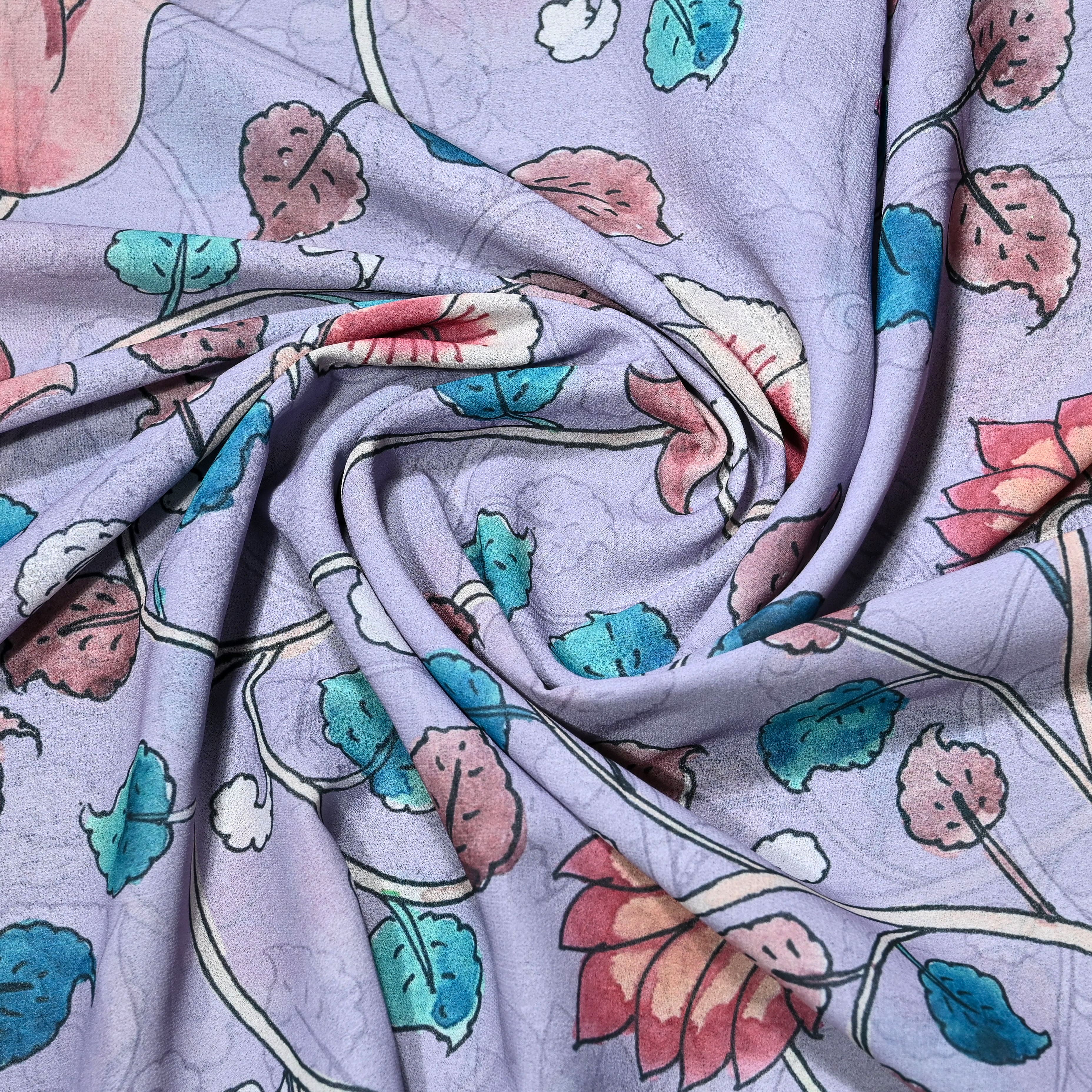 Soft Lilac Silk Printed Fabric