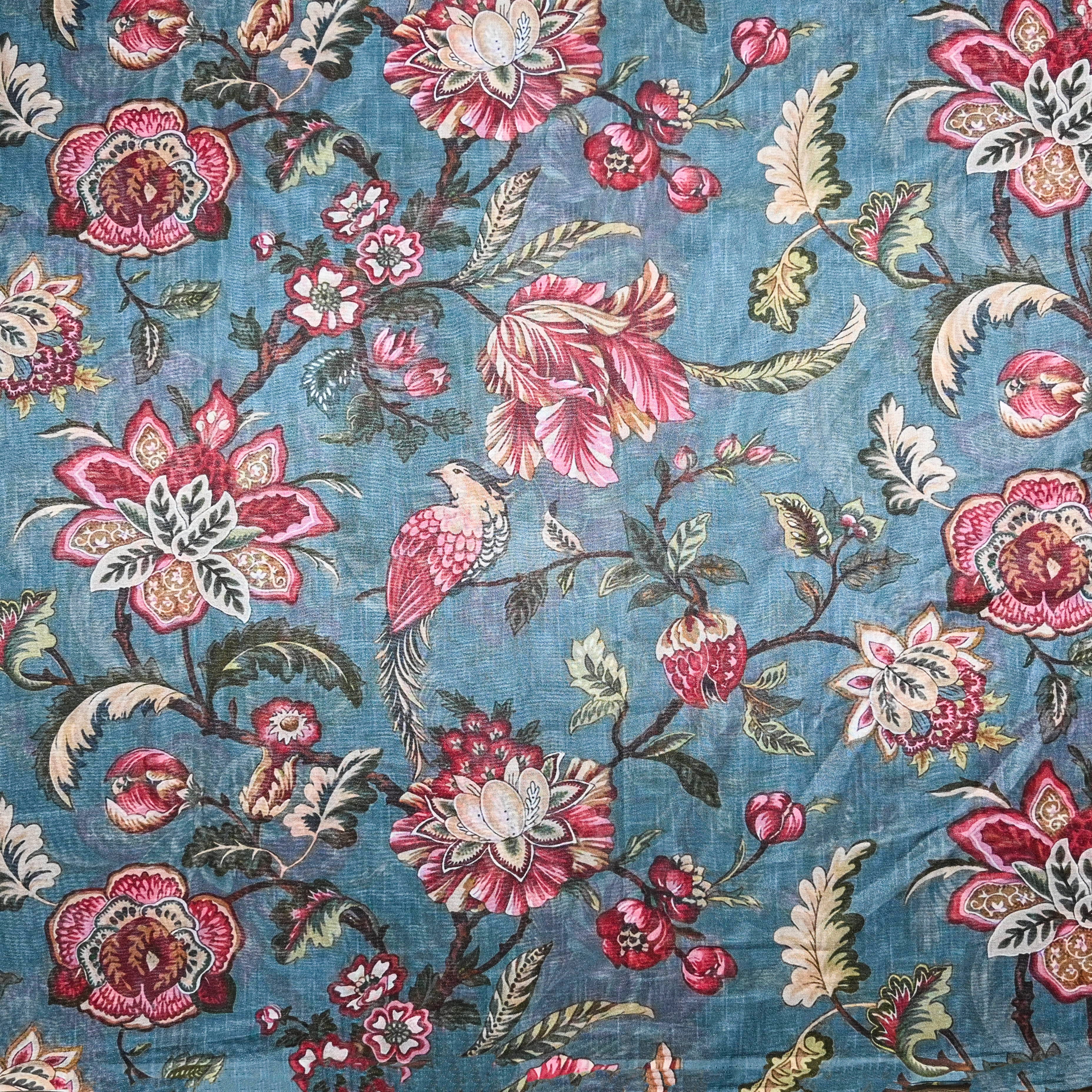 Steel Blue Silk Printed Fabric