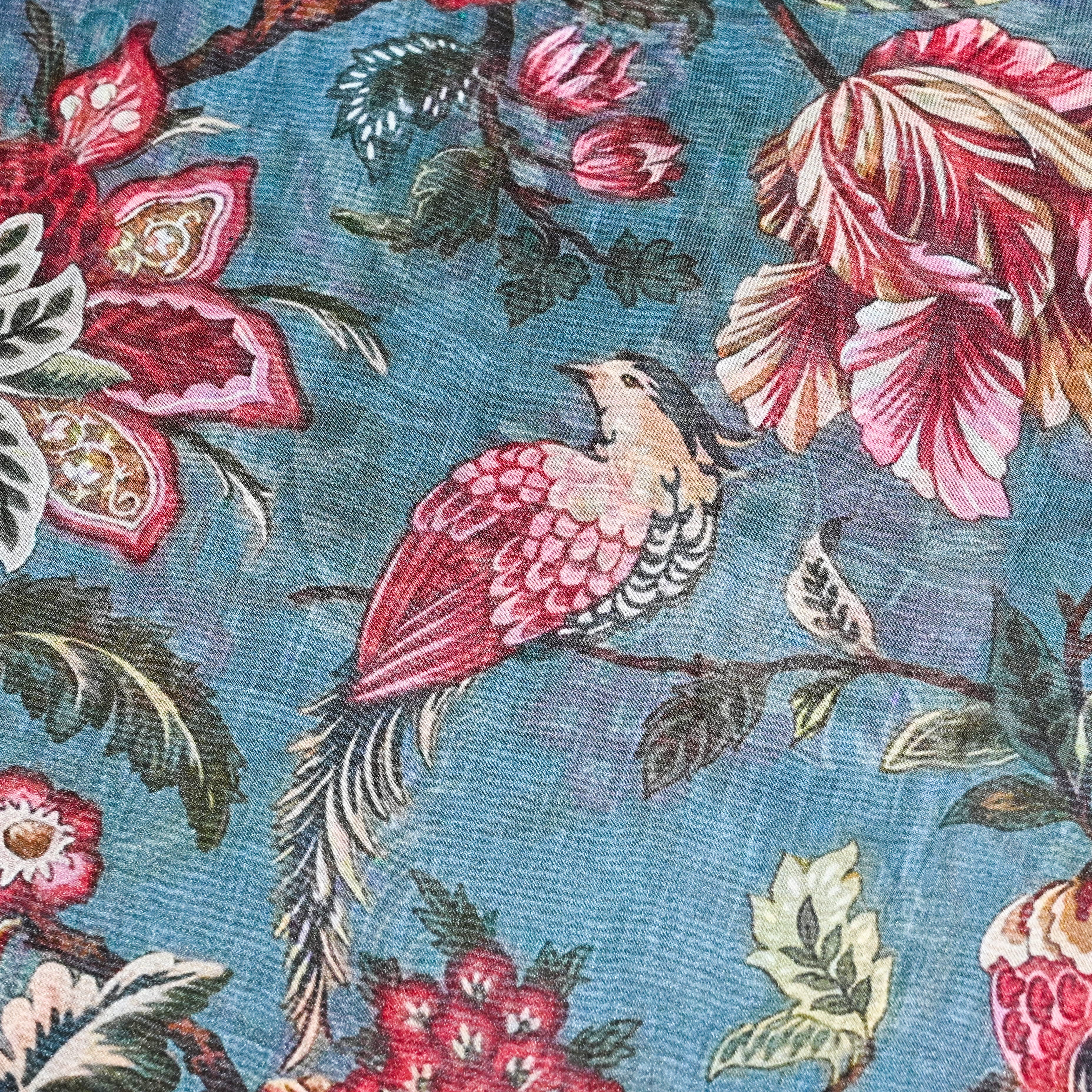 Steel Blue Silk Printed Fabric
