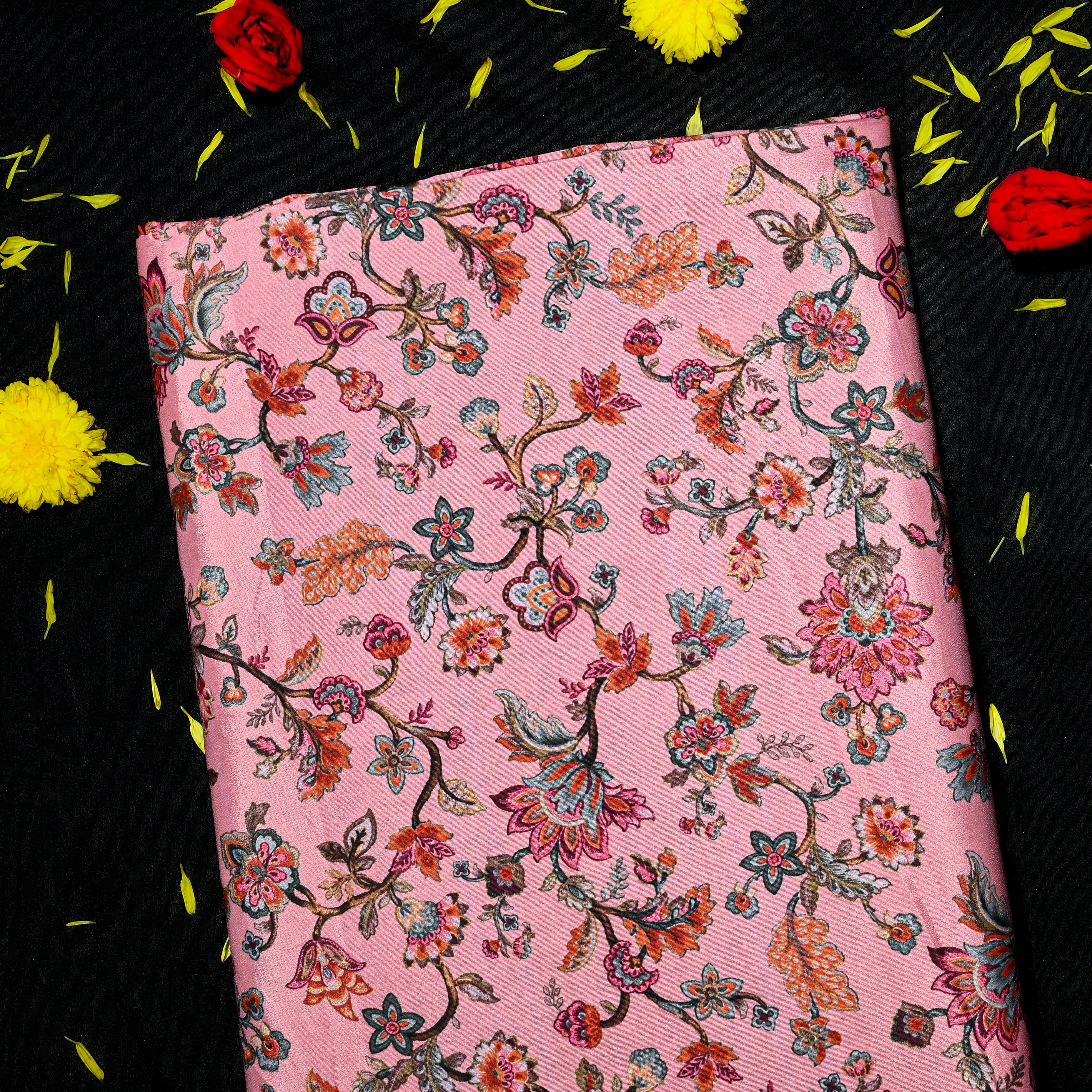 Pastel Pink Silk Printed Fabric