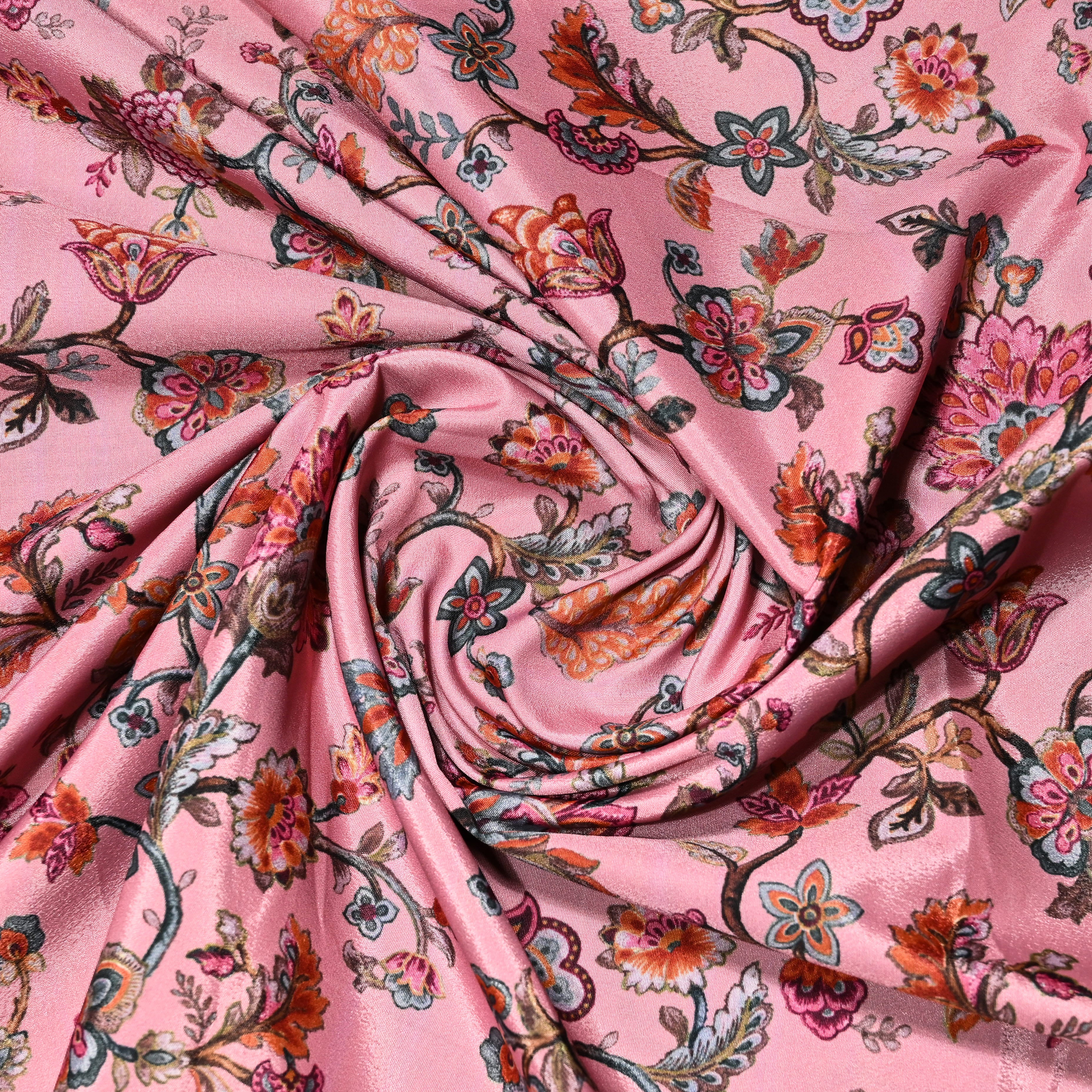 Pastel Pink Silk Printed Fabric