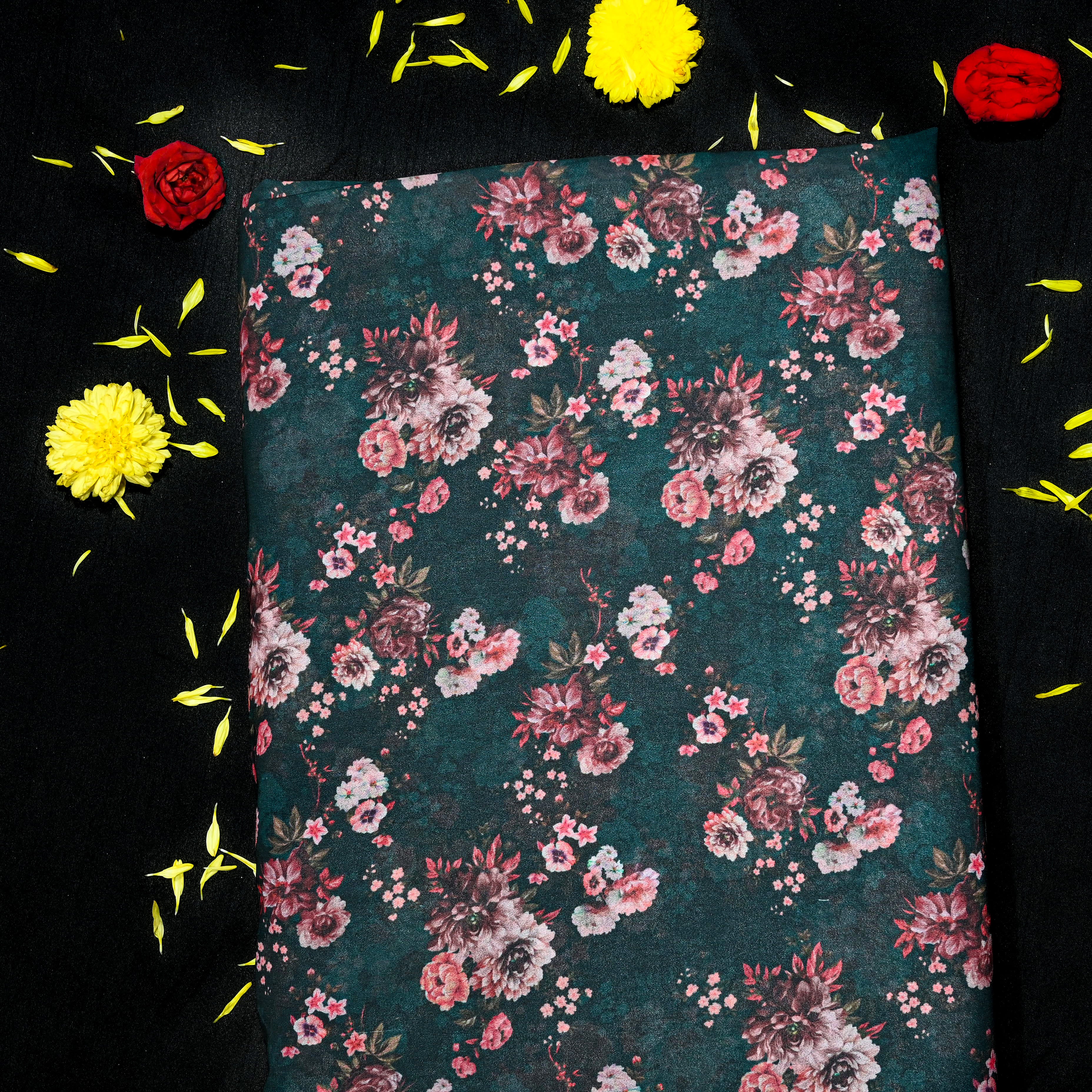 Forest Green Silk Printed Fabric