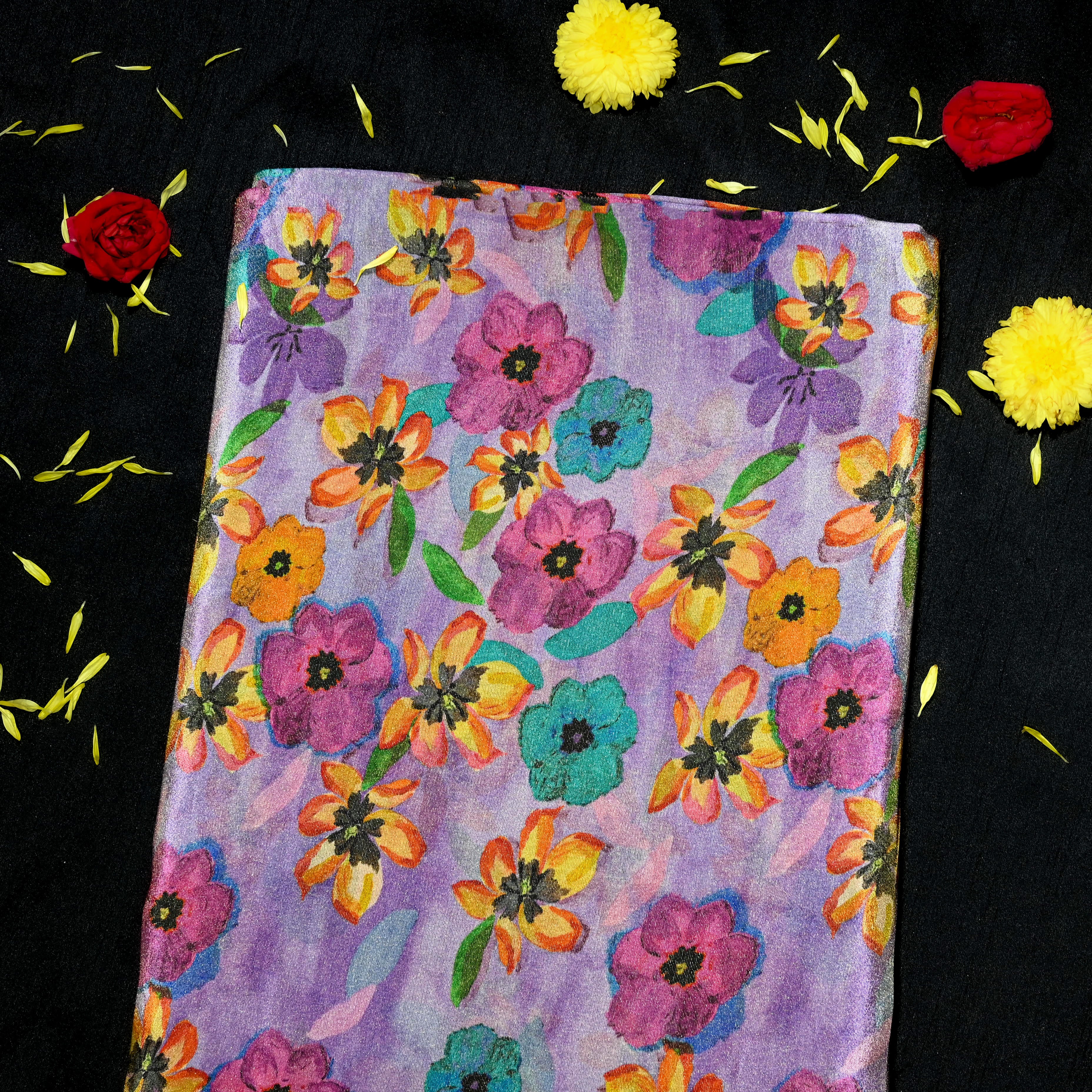 Lavender Tussar Fabric Floral Digital Print