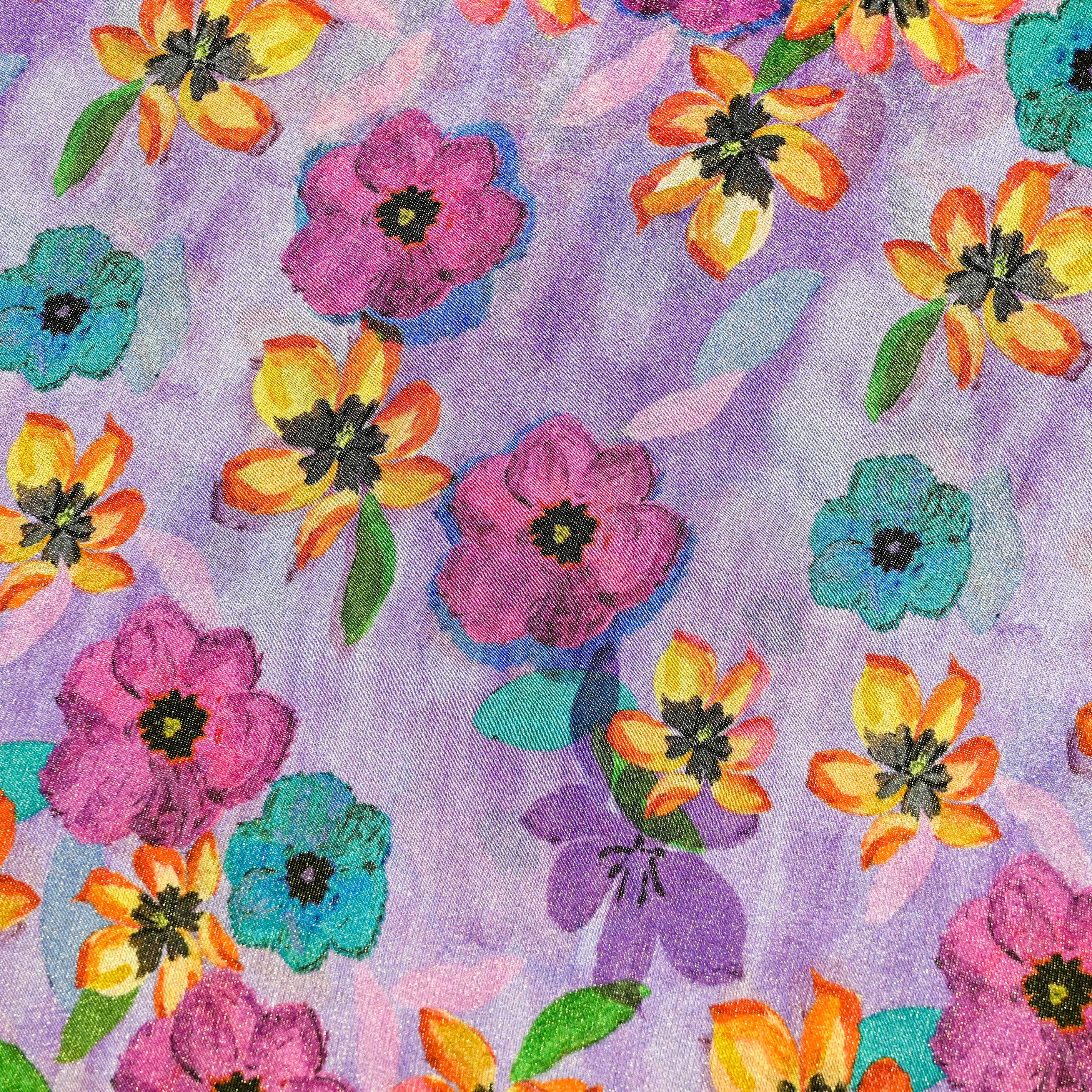 Lavender Tussar Fabric Floral Digital Print