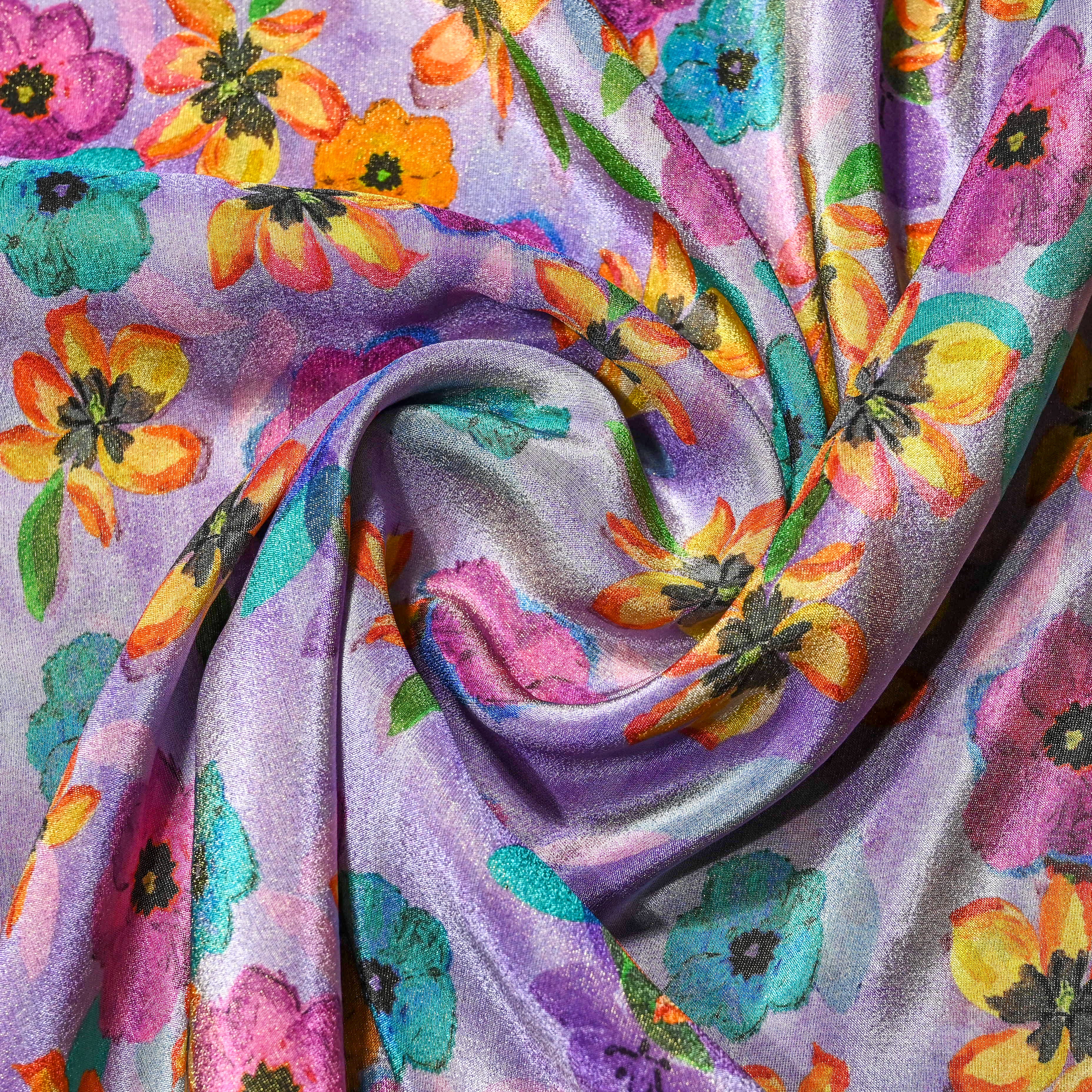 Lavender Tussar Fabric Floral Digital Print