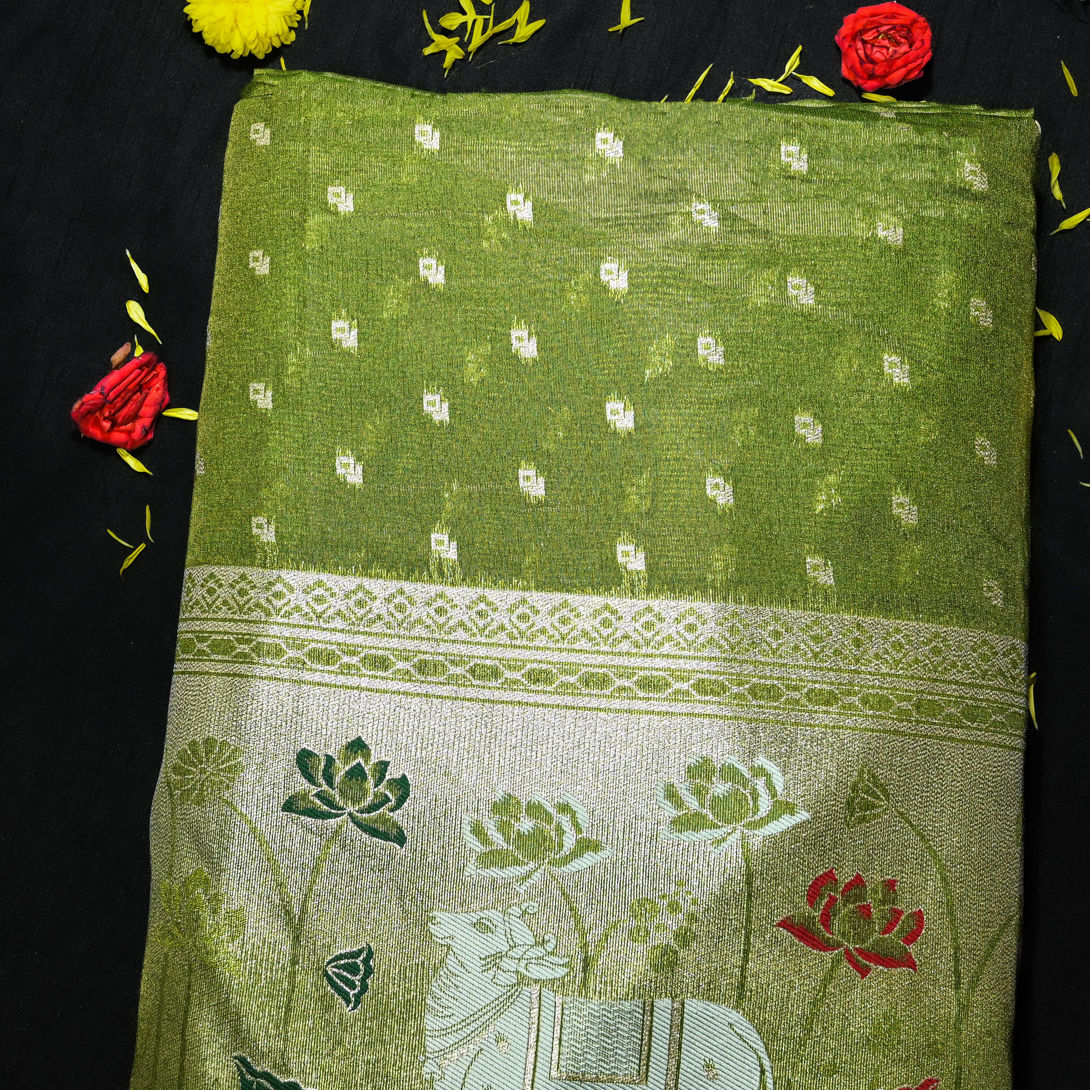 Mehandi Green Dola Silk With Pichwai Border