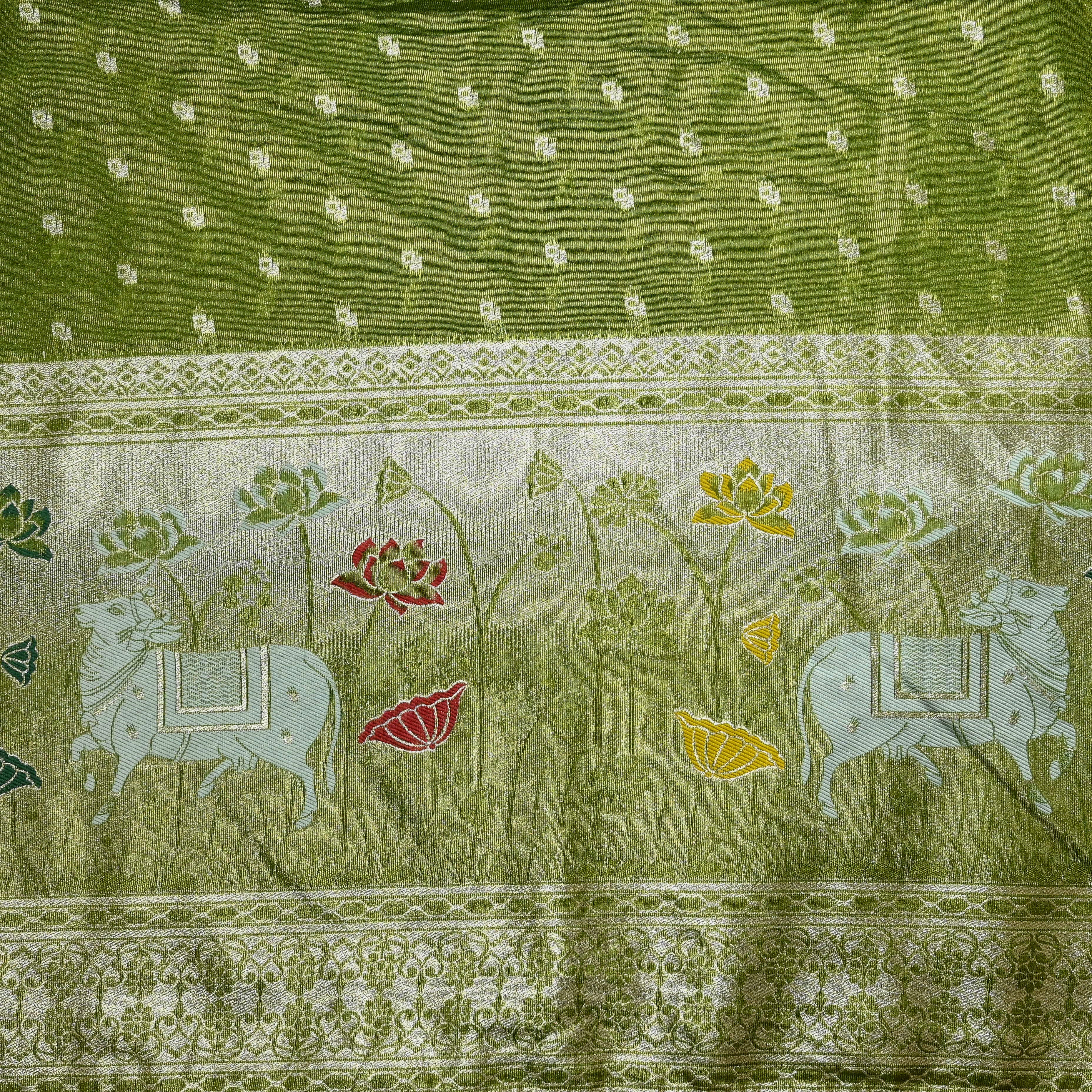 Mehandi Green Dola Silk With Pichwai Border
