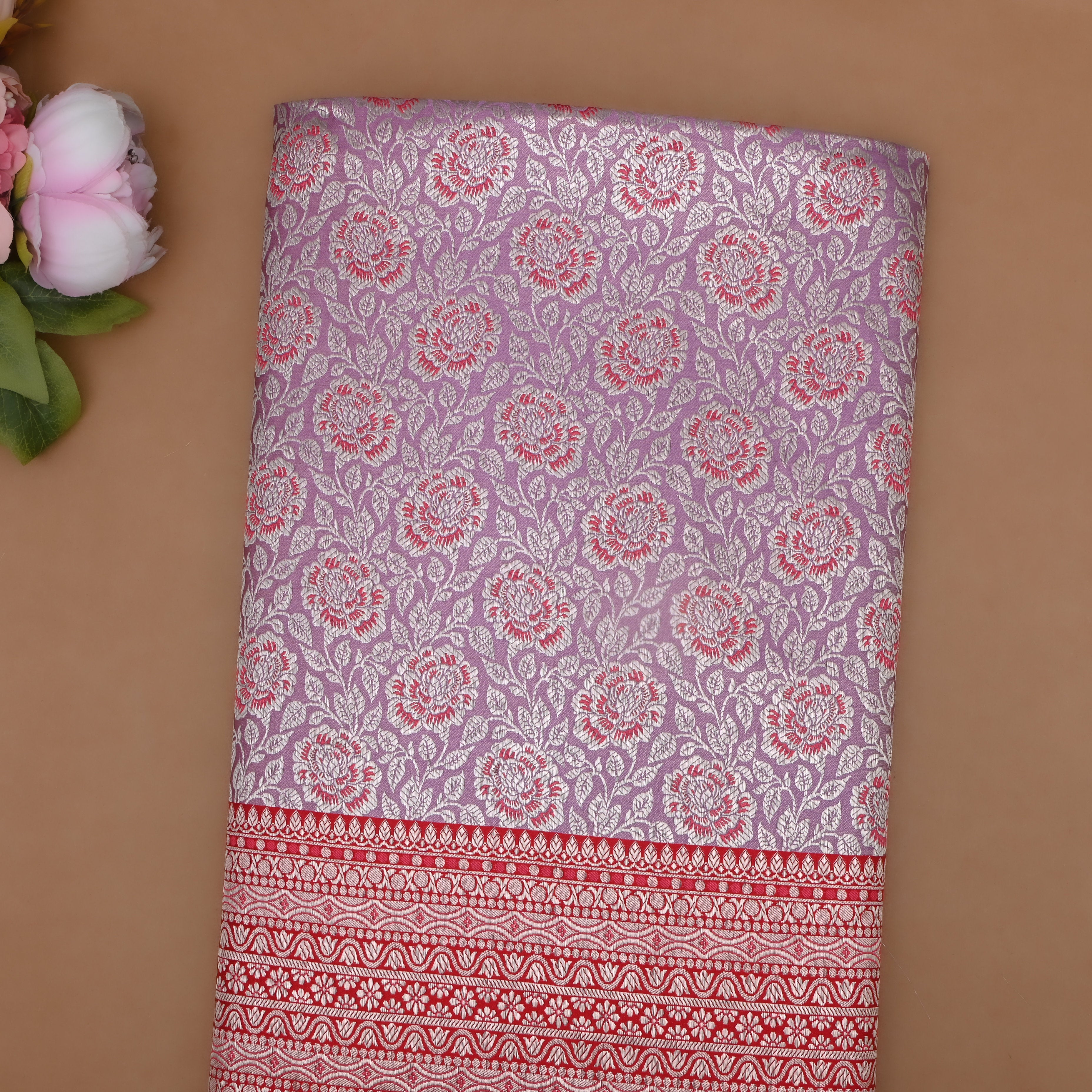 Lilac Banaras Fabric With Contrast Border