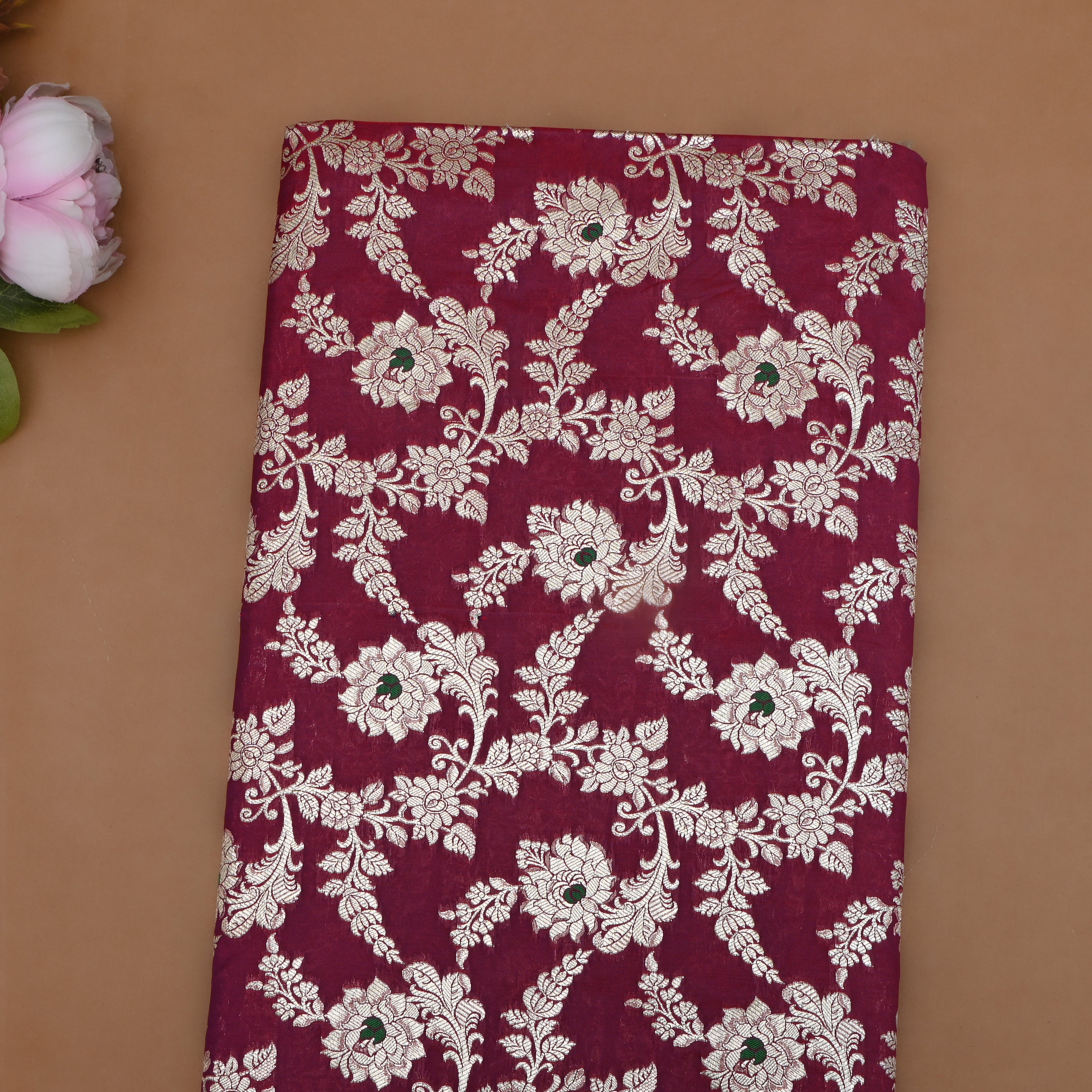 Magenta Purple Banarasi Fabric With Floral Jaal