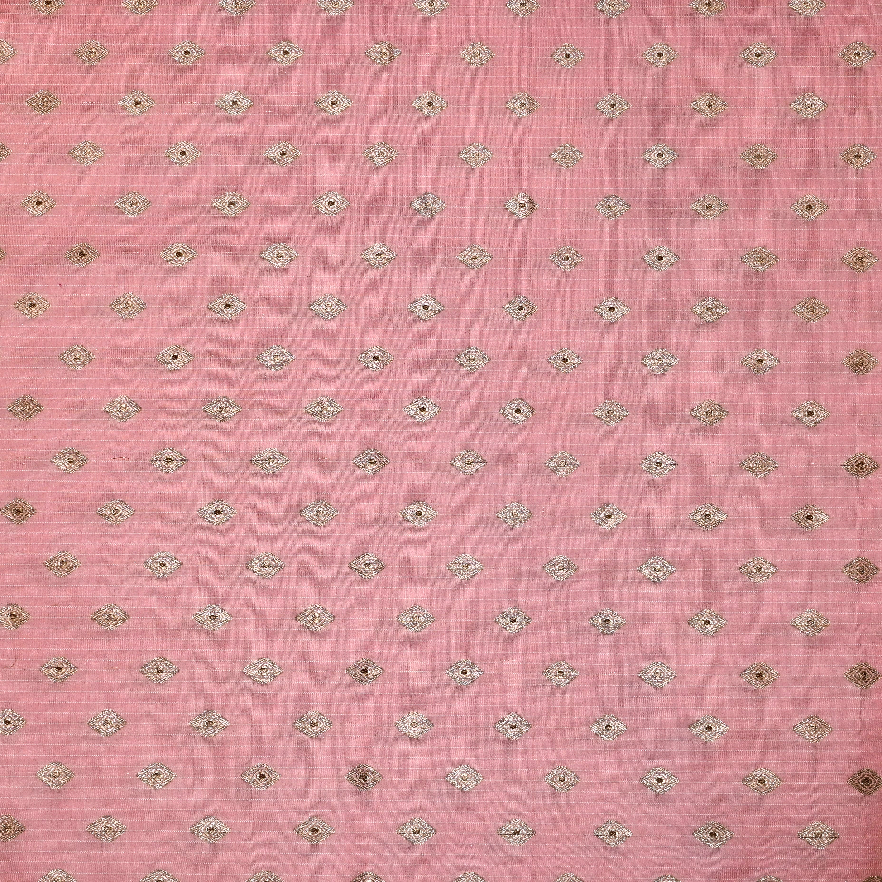 Lemonade Pink Jamawar Silk Fabric With Butti'S