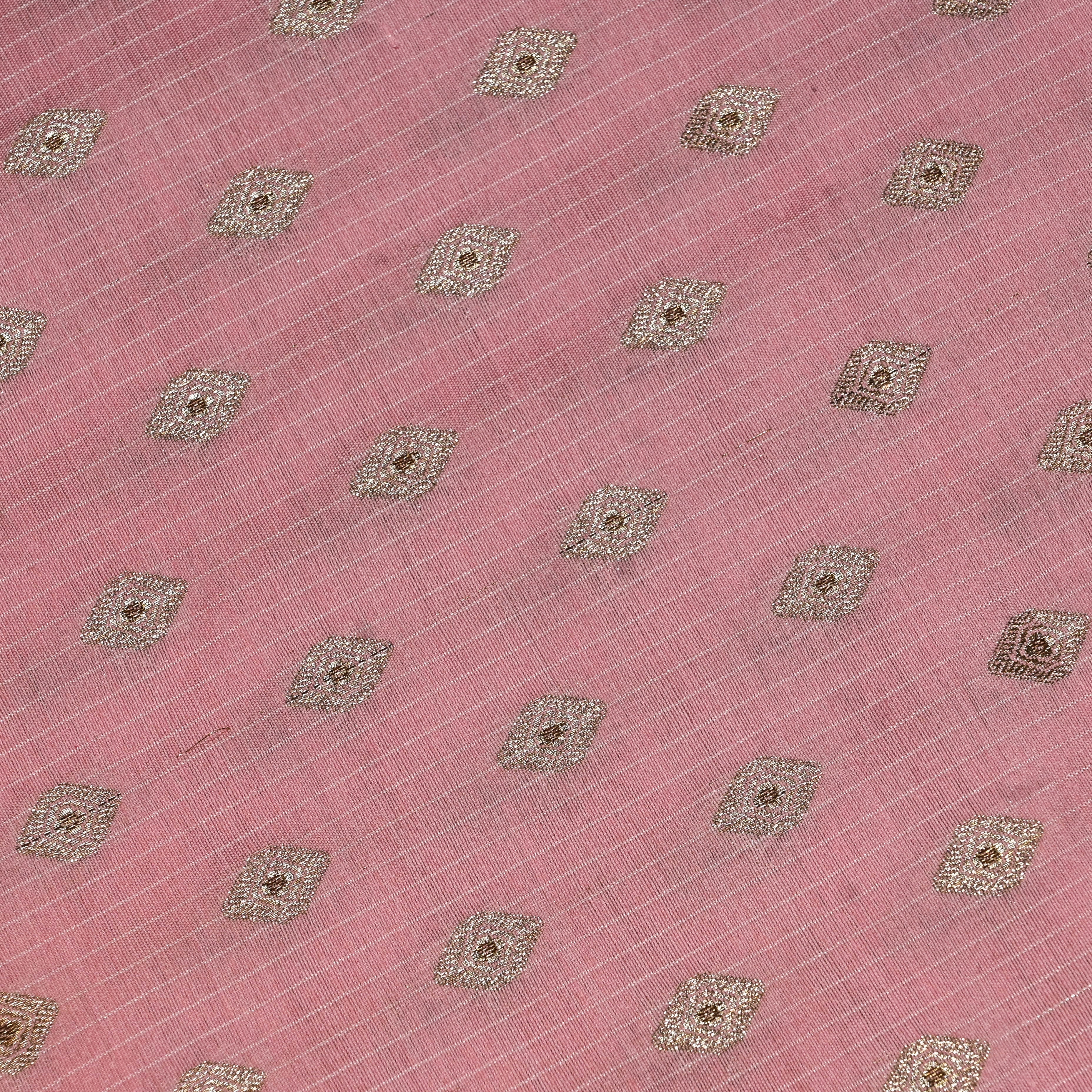 Lemonade Pink Jamawar Silk Fabric With Butti'S