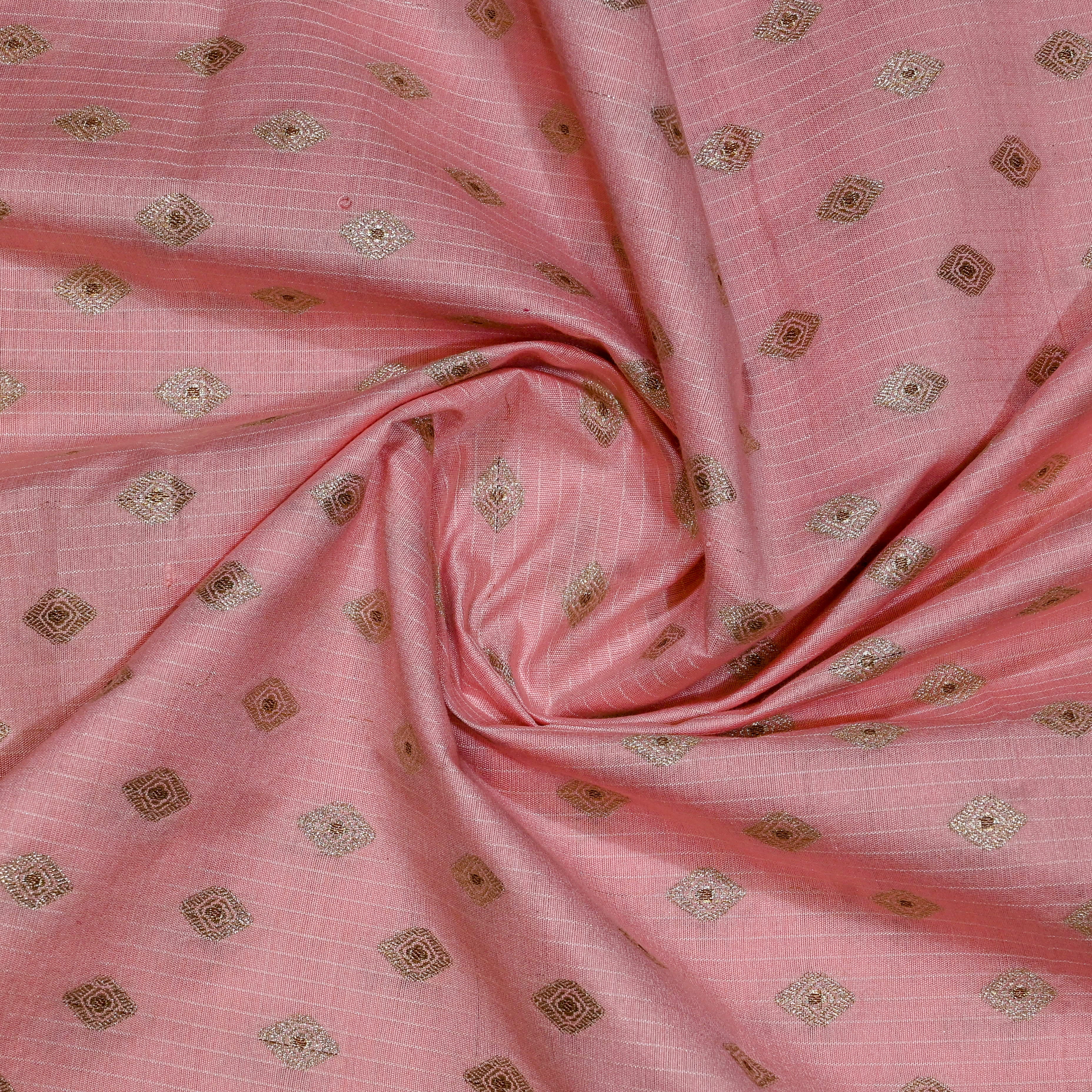 Lemonade Pink Jamawar Silk Fabric With Butti'S