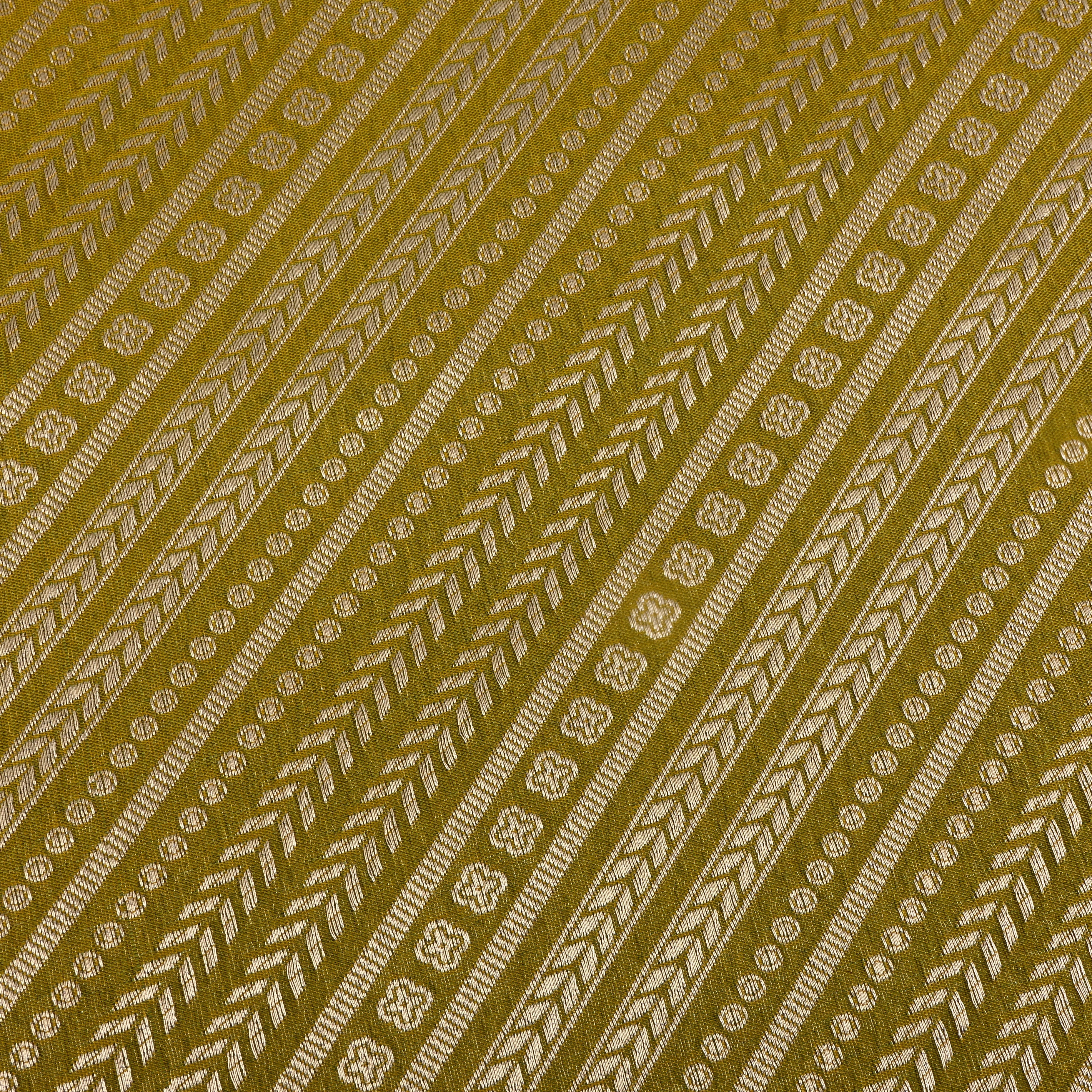 Dark Pearl Green Banarasi Fabric With Diagonal Stripes
