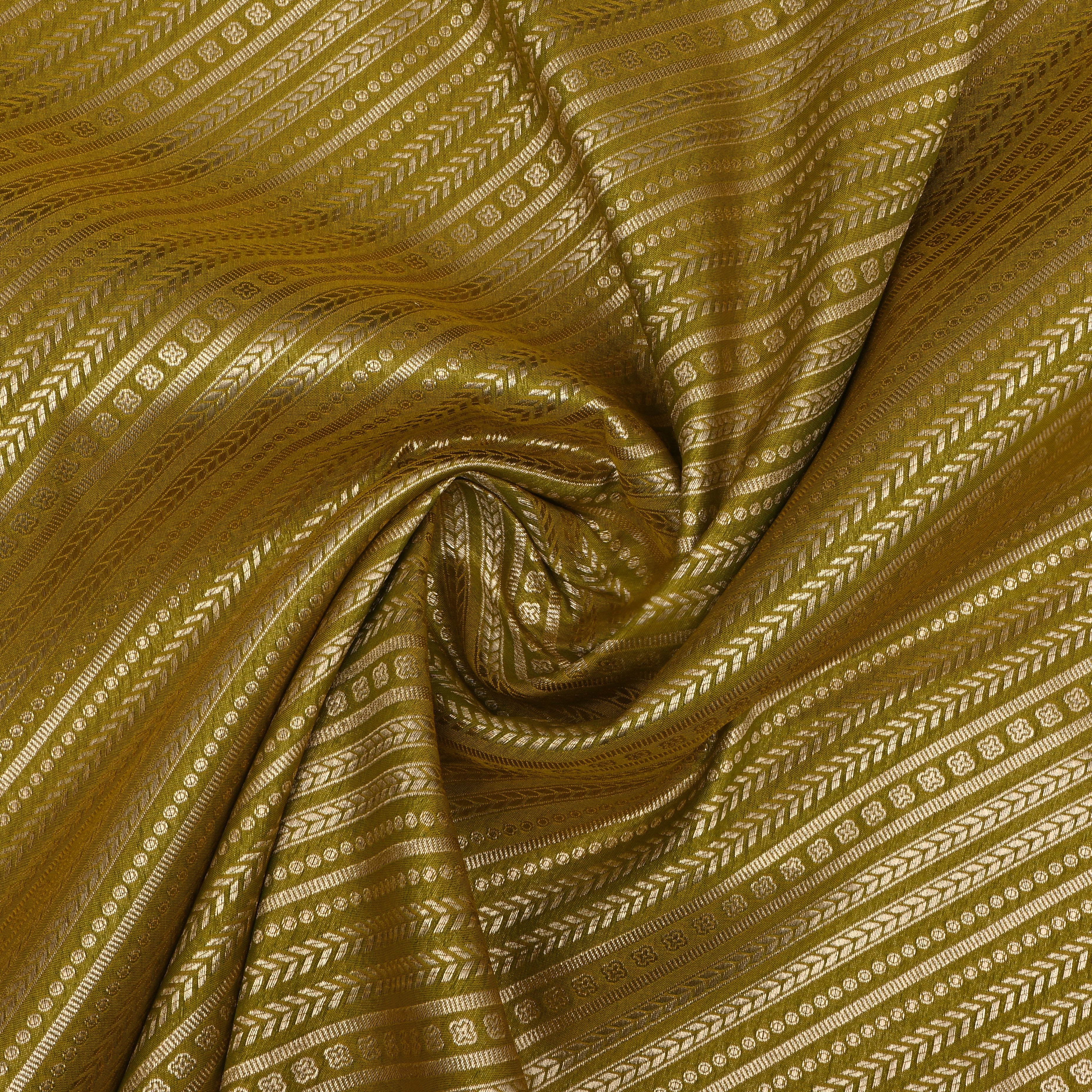 Dark Pearl Green Banarasi Fabric With Diagonal Stripes