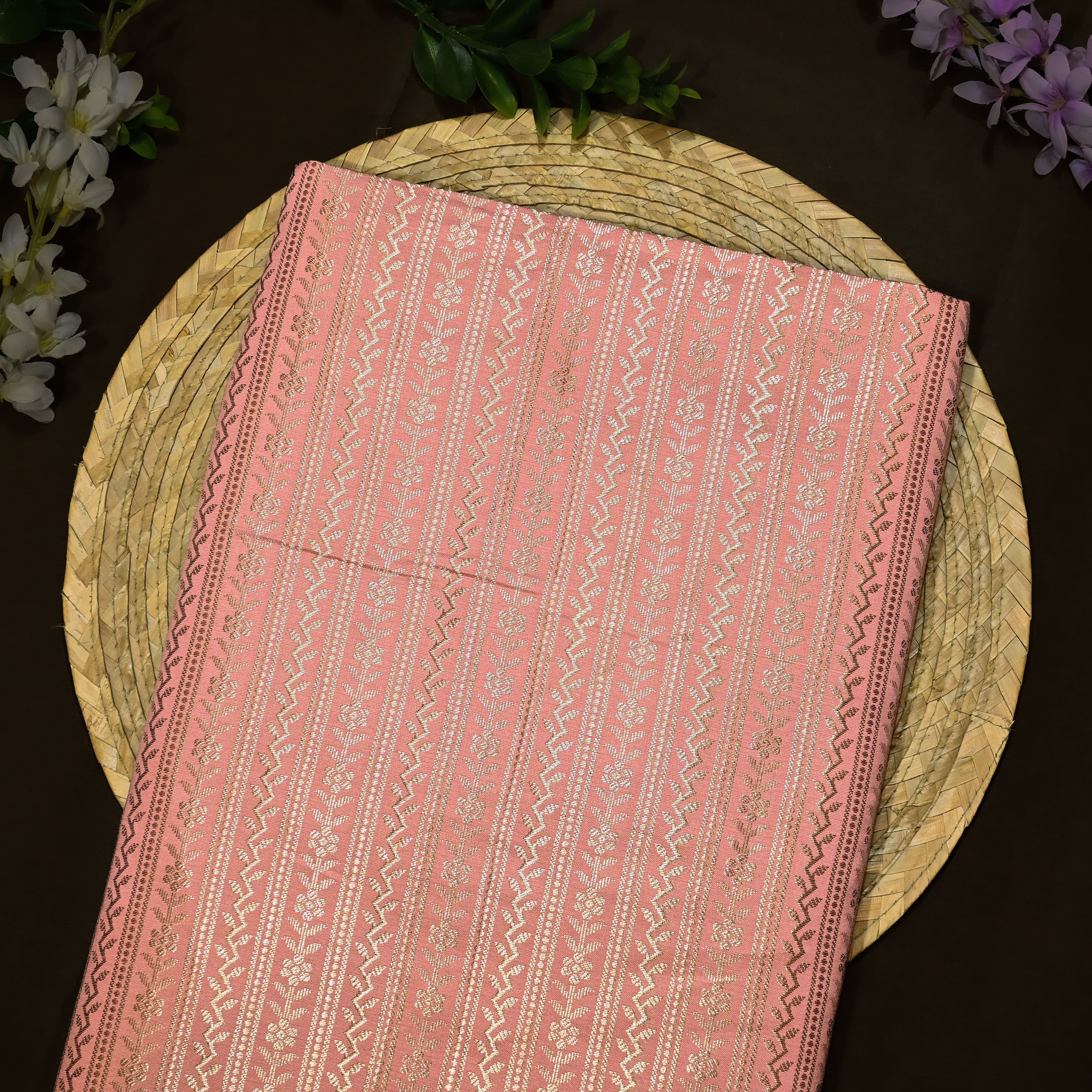 Soft Pink Jamawar Silk Fabric