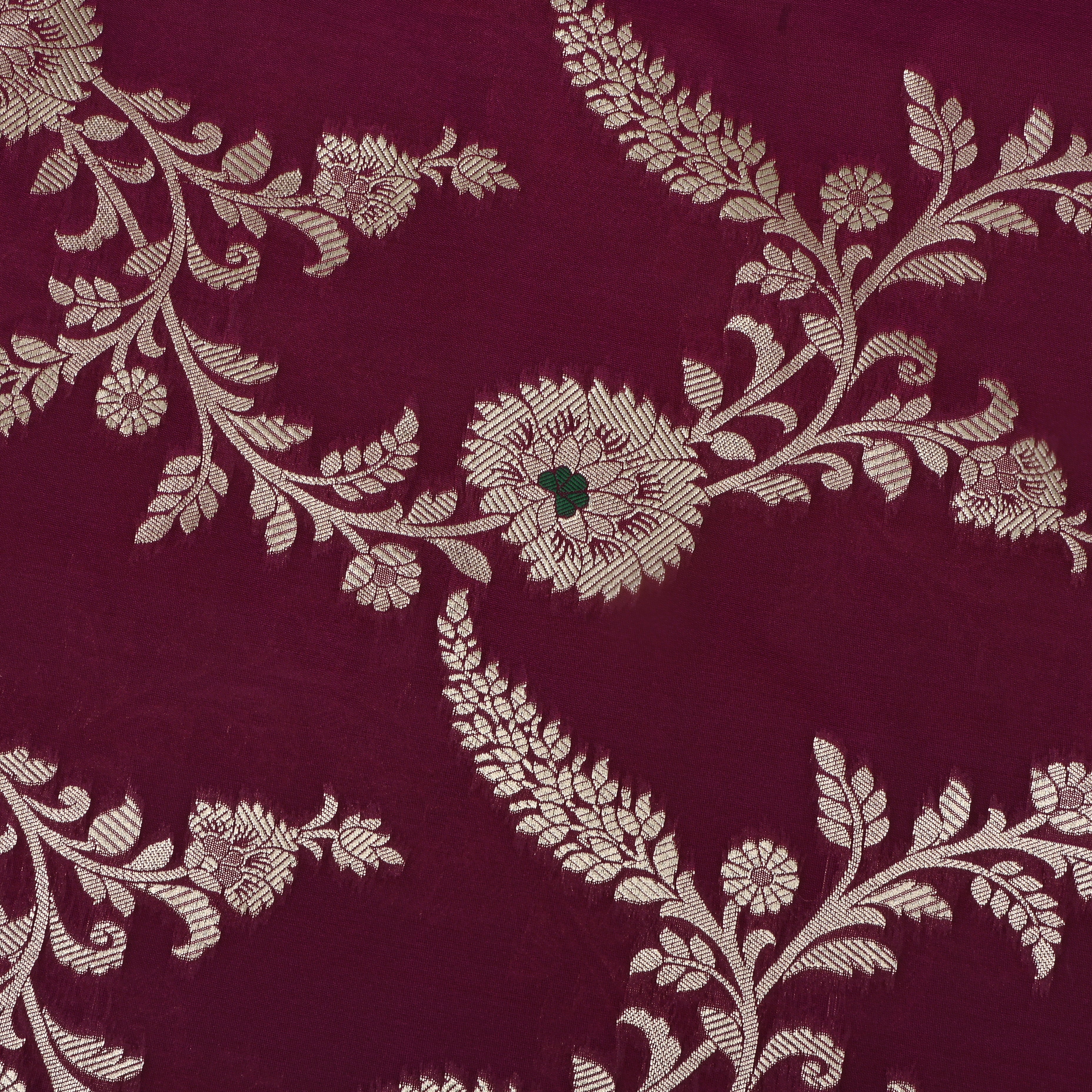 Boysenberry Purple Banarasi Fabric With Floral Jaal