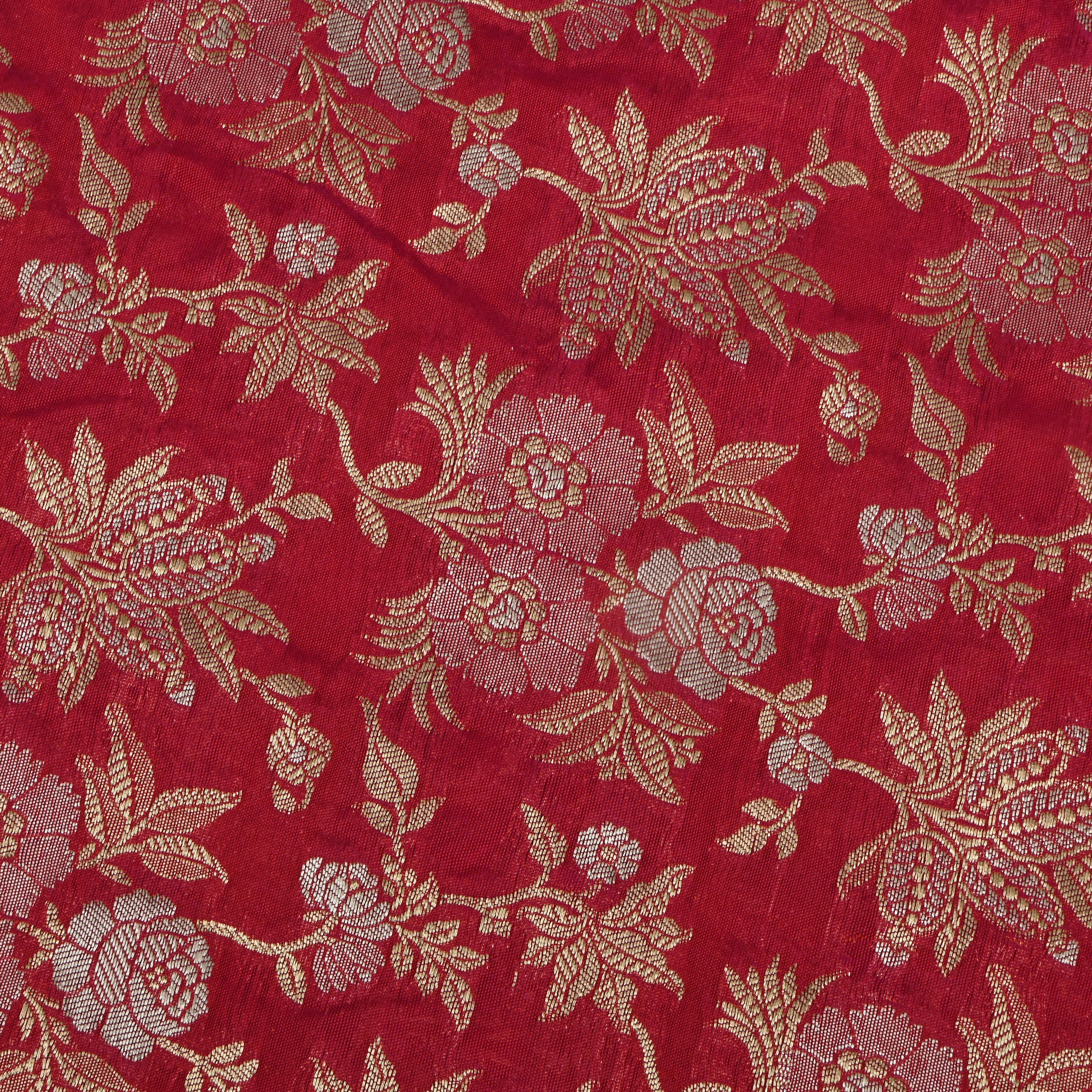 Dark Pink Banarasi Fabric With Floral Jaal