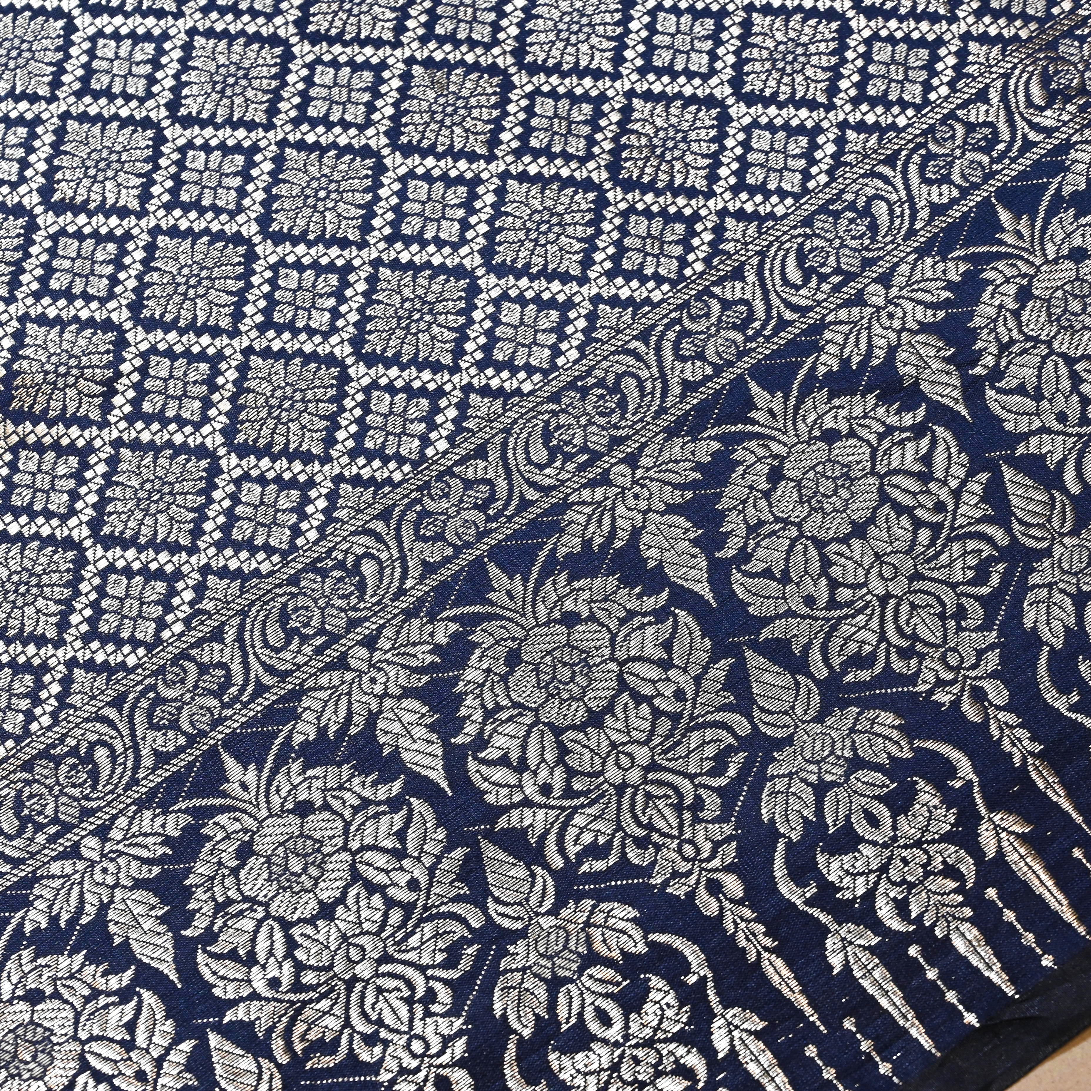 Navy Blue Jamawar Silk Fabric