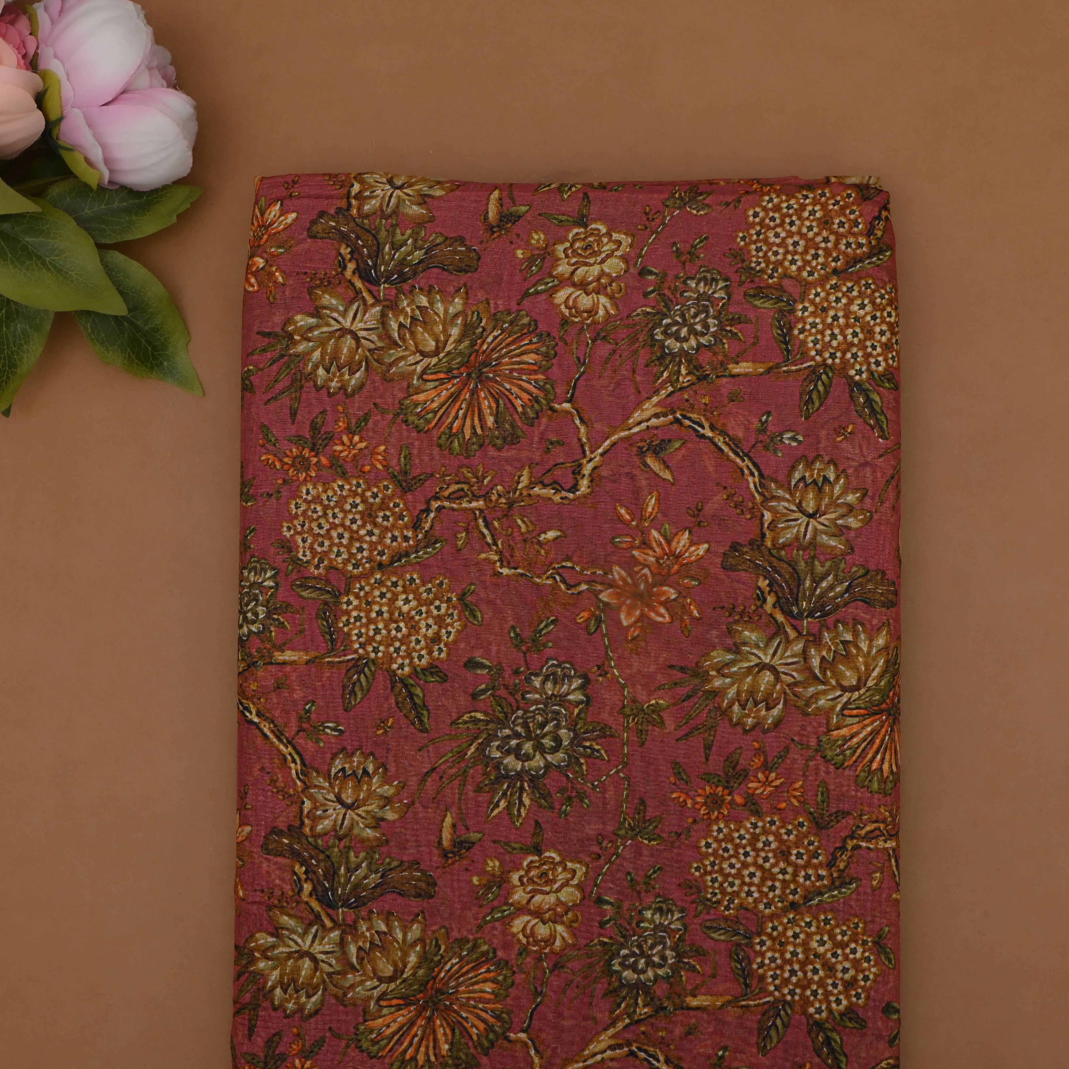 Dusty Pink Tissue Fabric With Digital Print