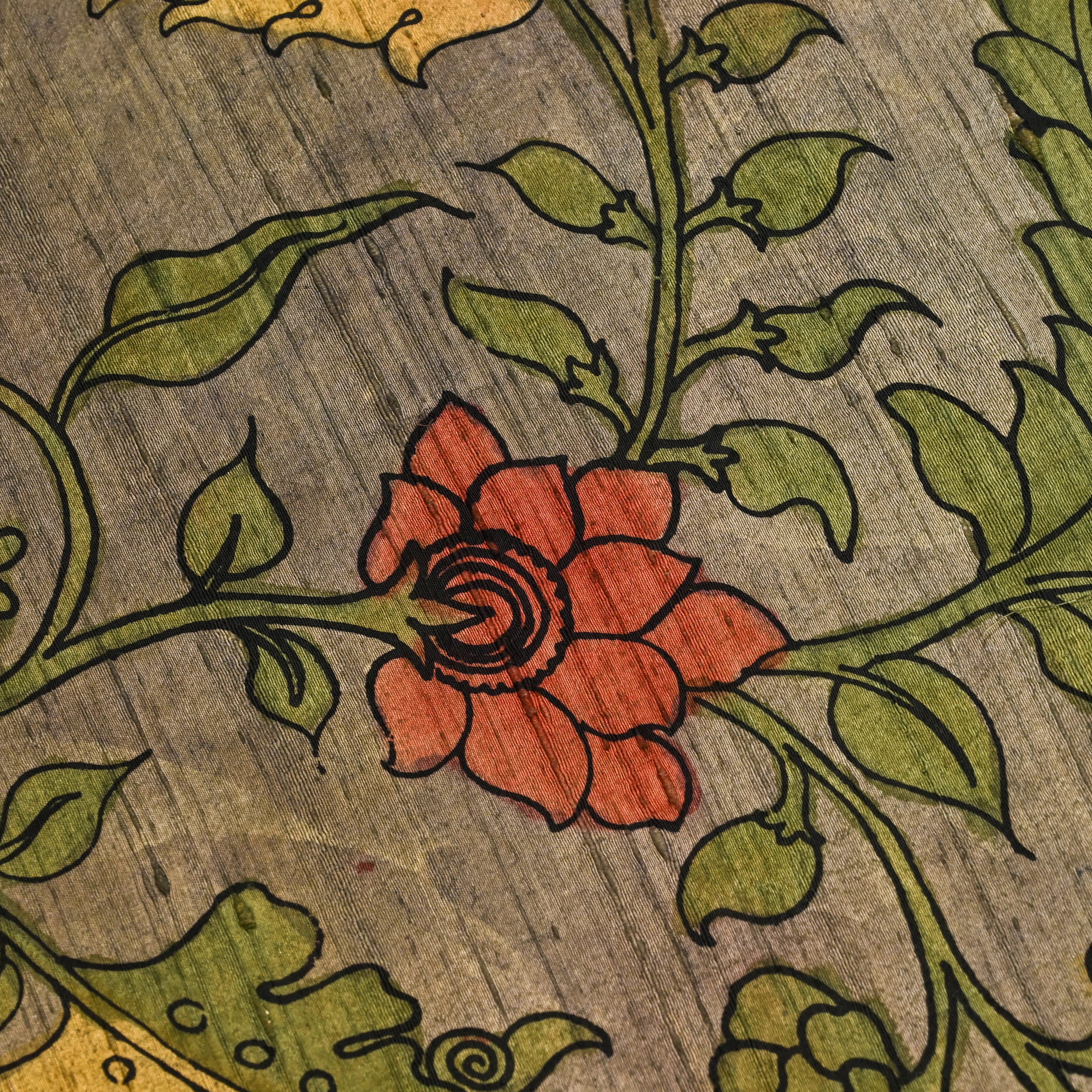 Light Brown Dupion Fabric With Kalamkari Print