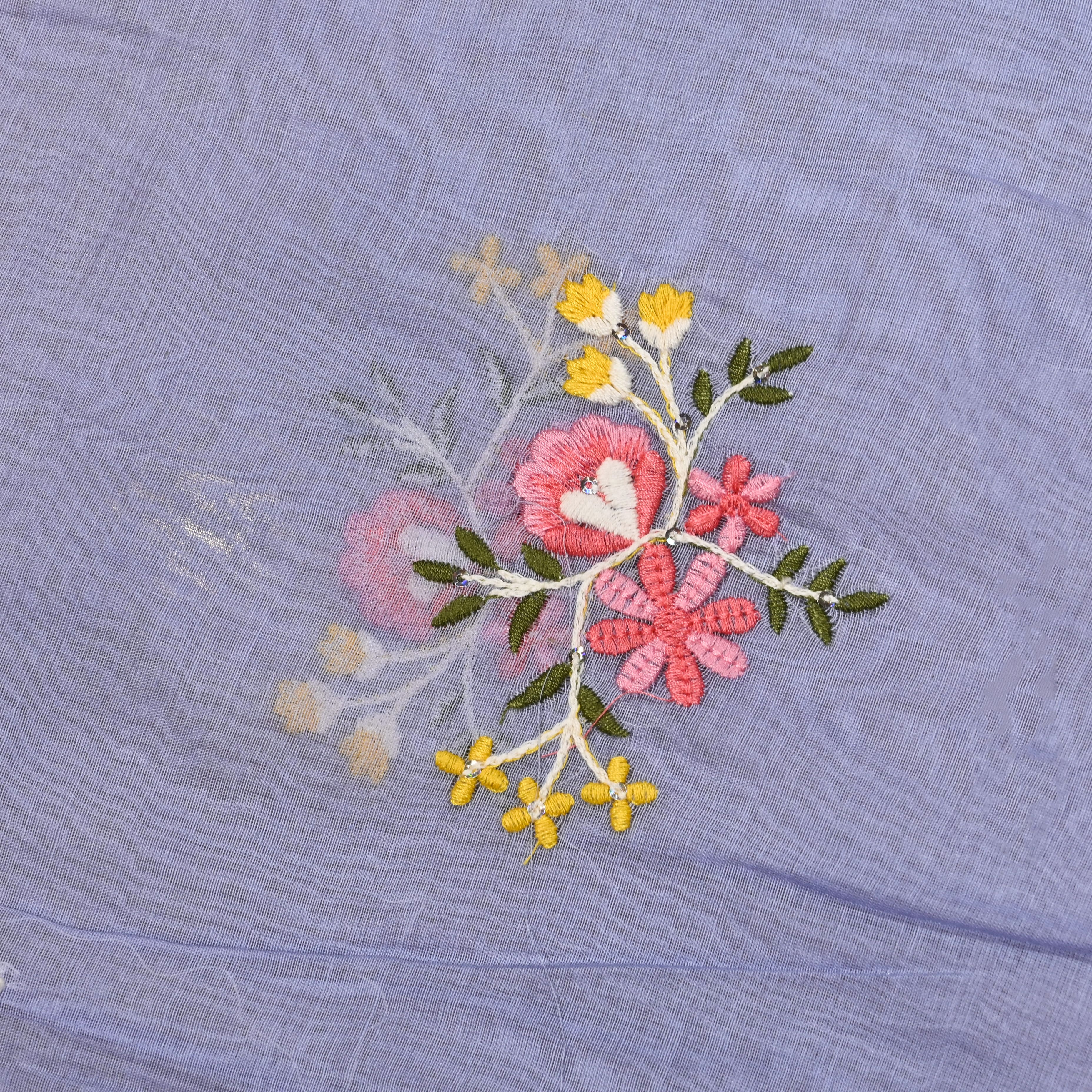 Light Blue Mul Chanderi Fabric With Embroidery