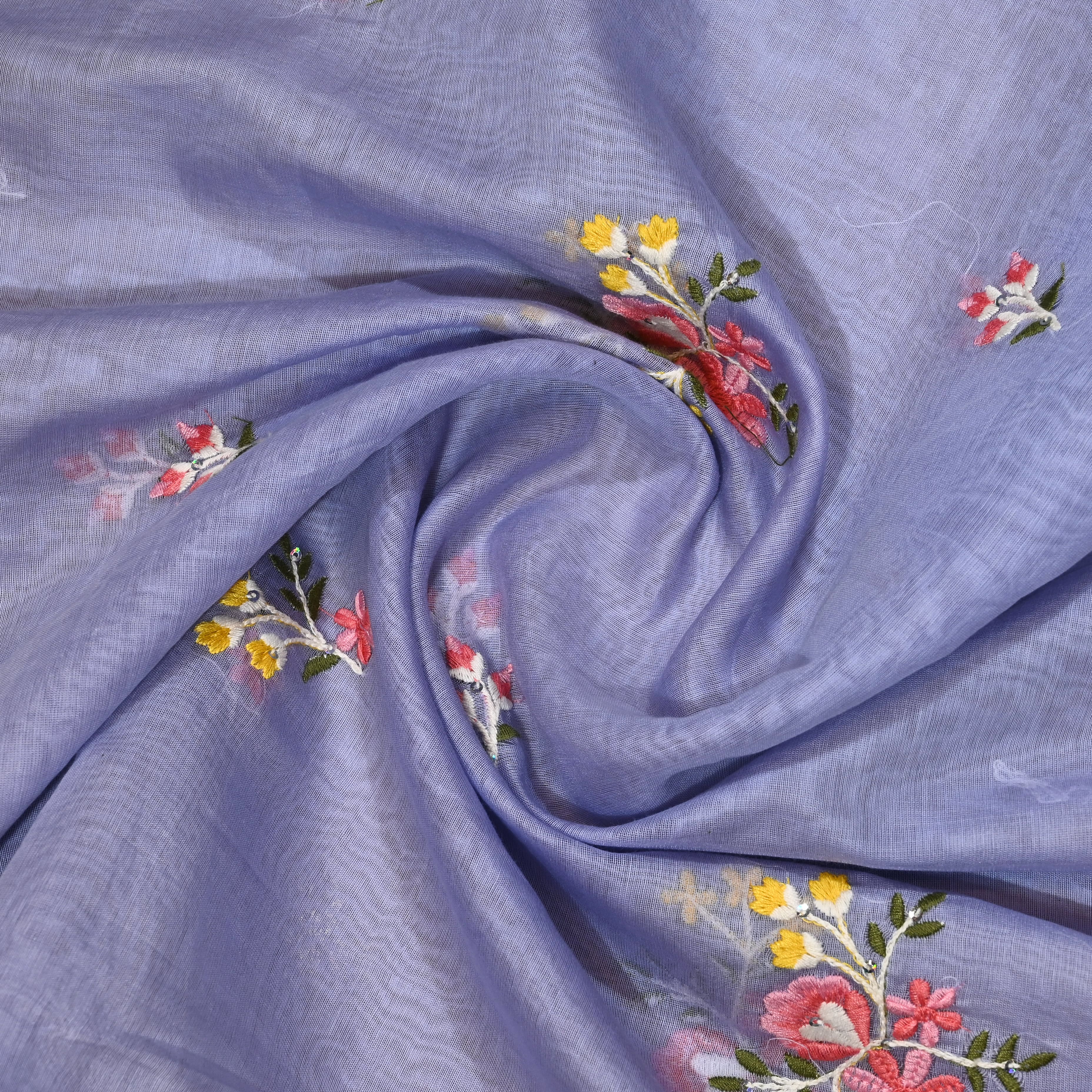 Light Blue Mul Chanderi Fabric With Embroidery
