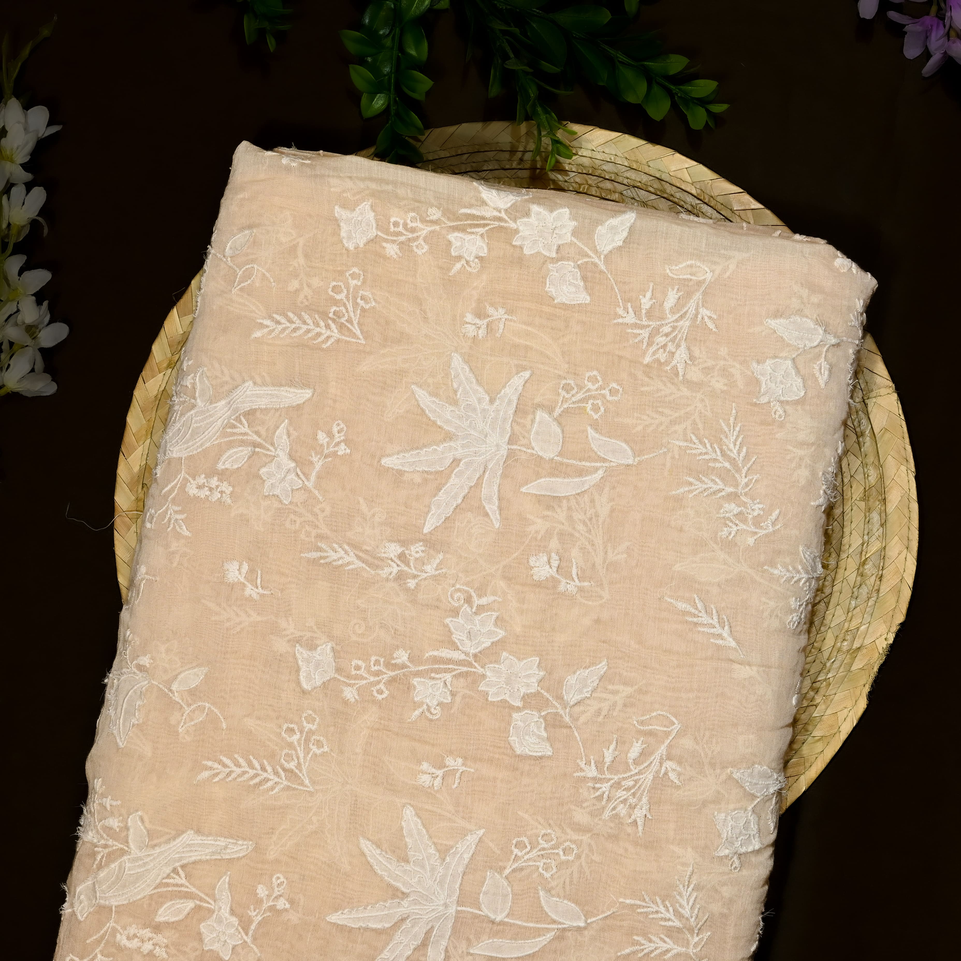 Tan Brown Mul Chanderi With Embroidery