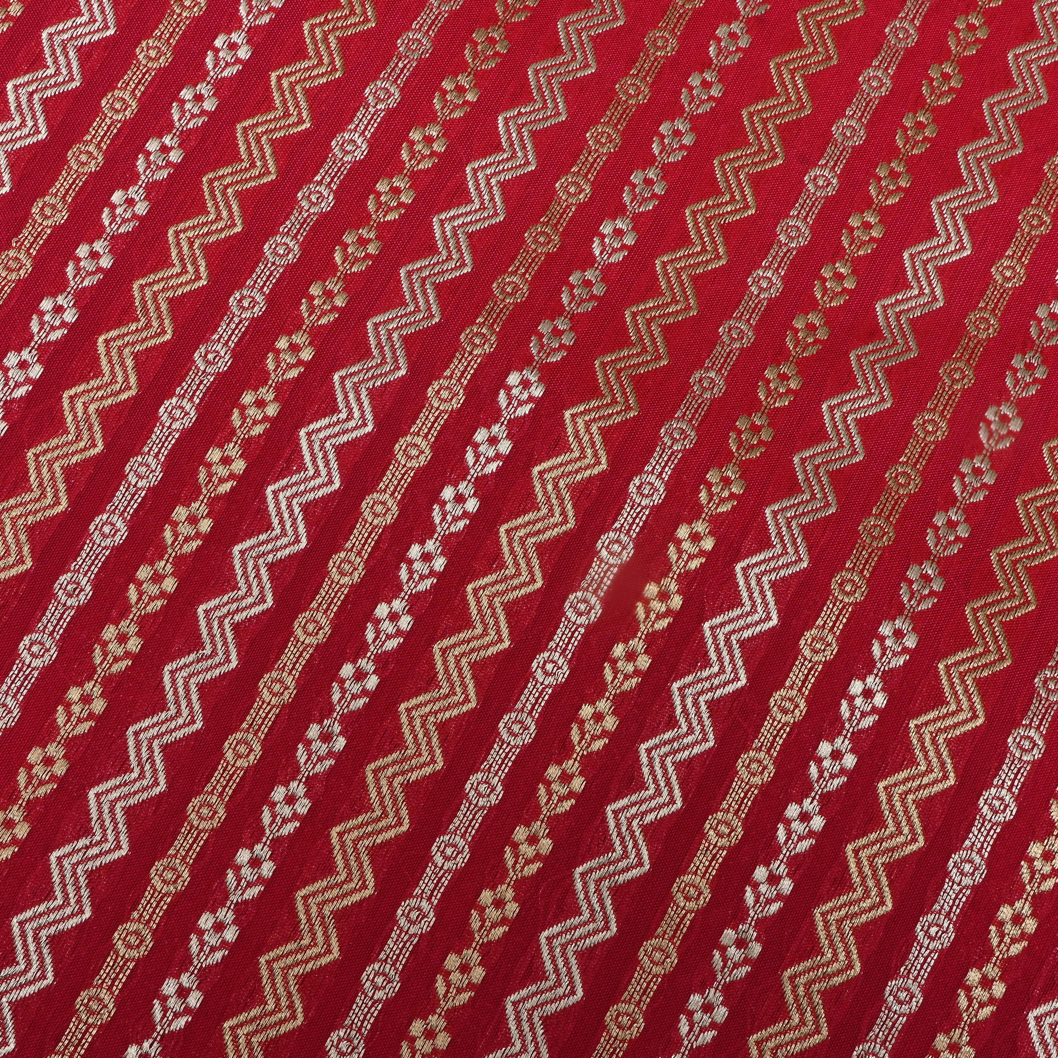 Brick Red Banarasi Fabrics With Stripes