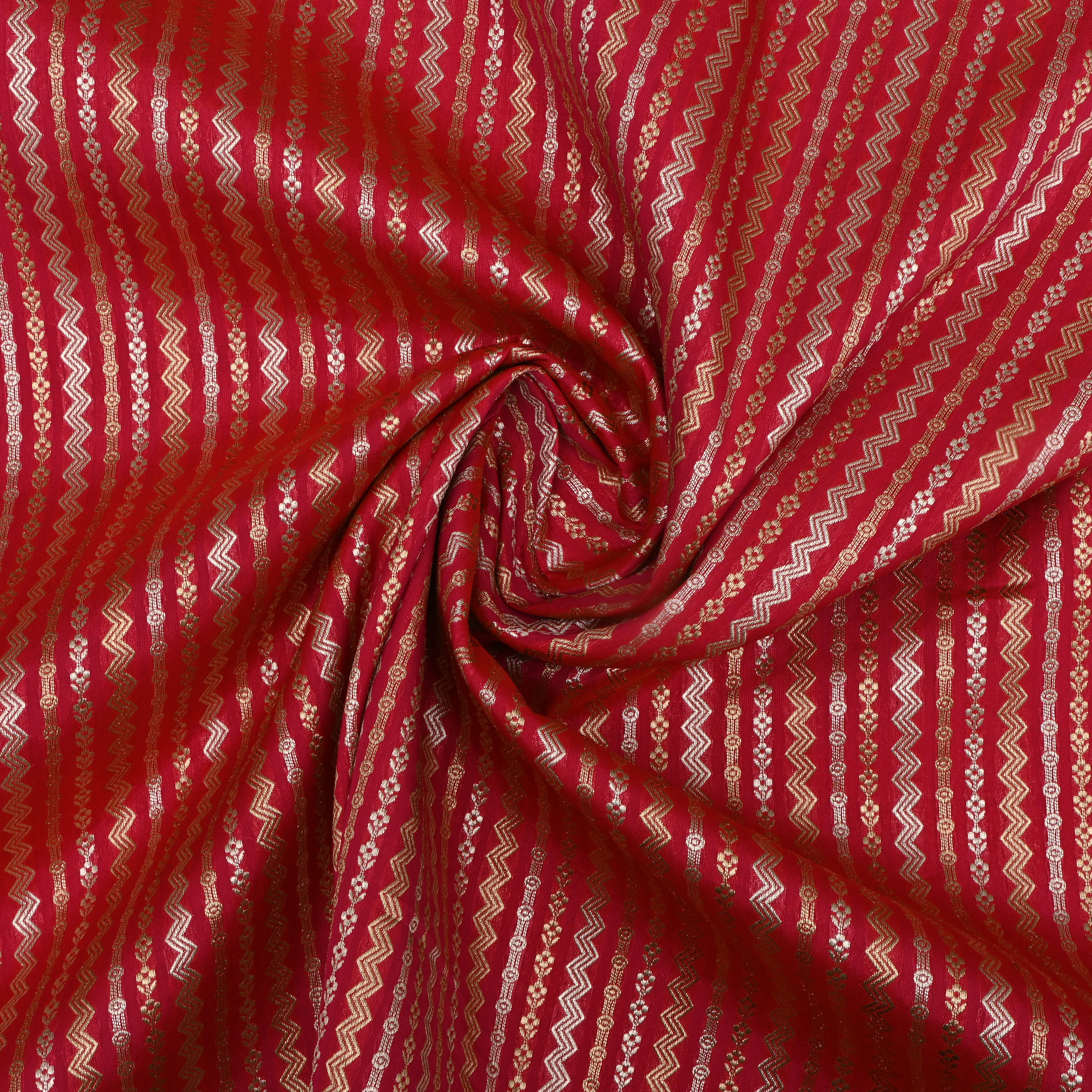 Brick Red Banarasi Fabrics With Stripes