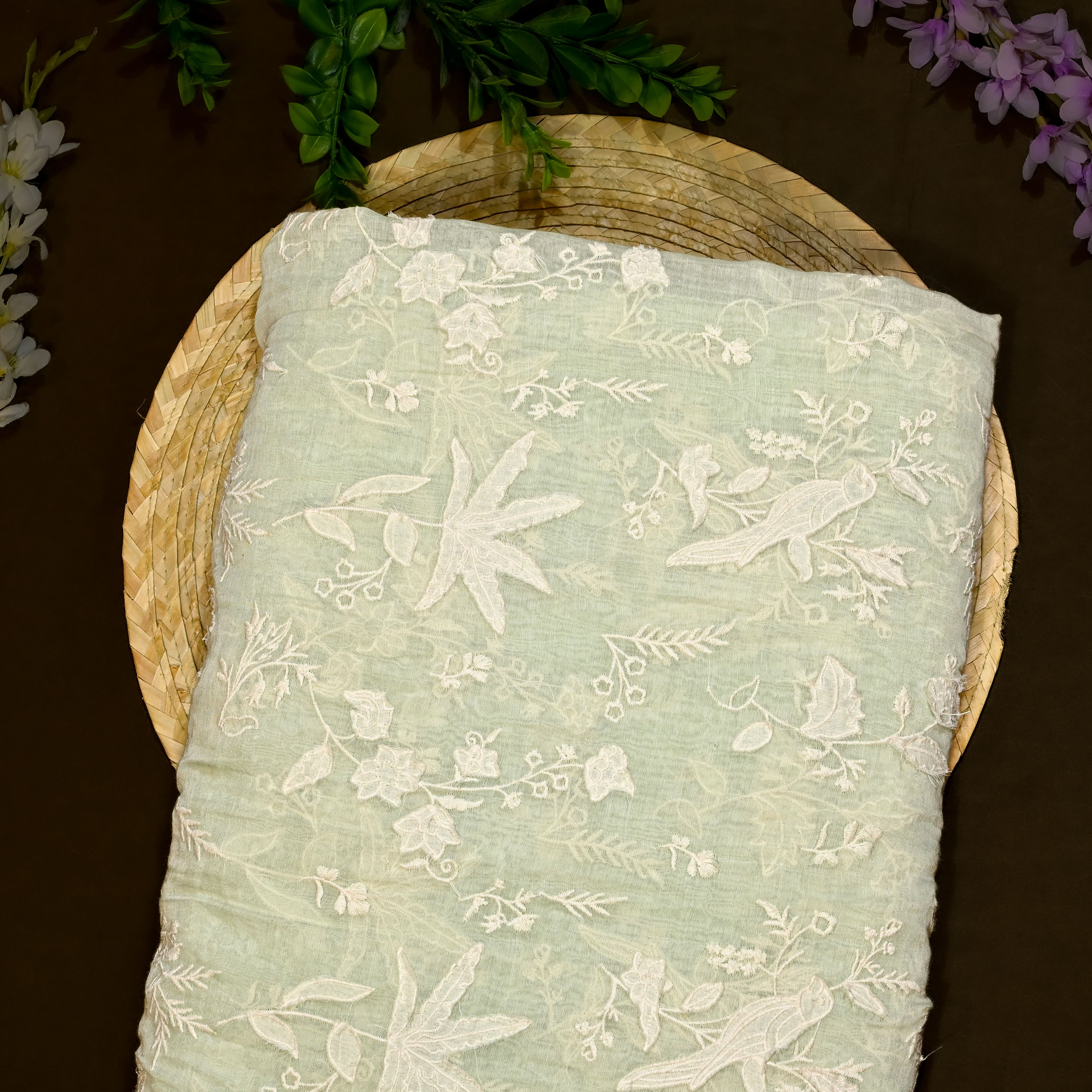 Mint Green Mul Chanderi With Embroidery