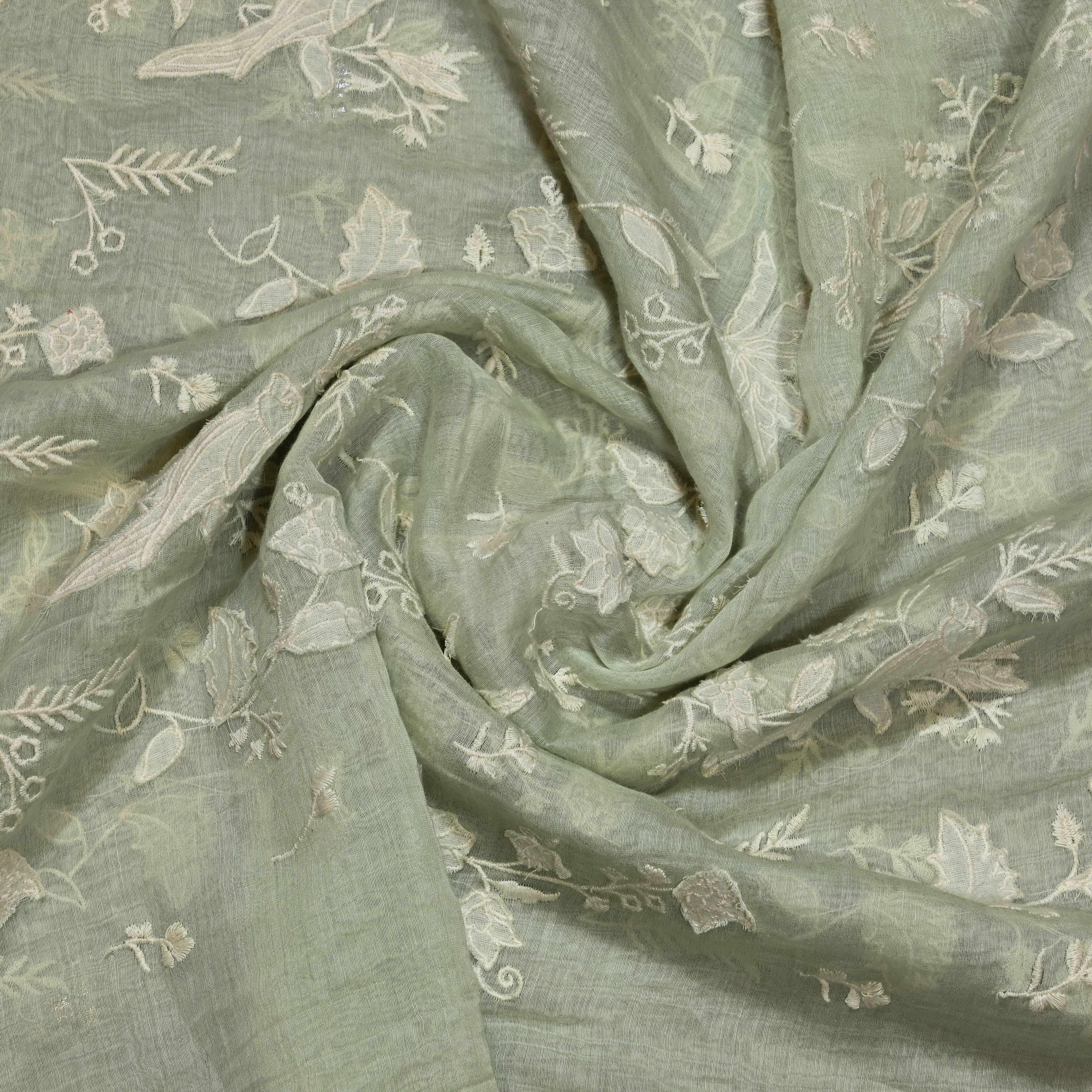 Mint Green Mul Chanderi With Embroidery
