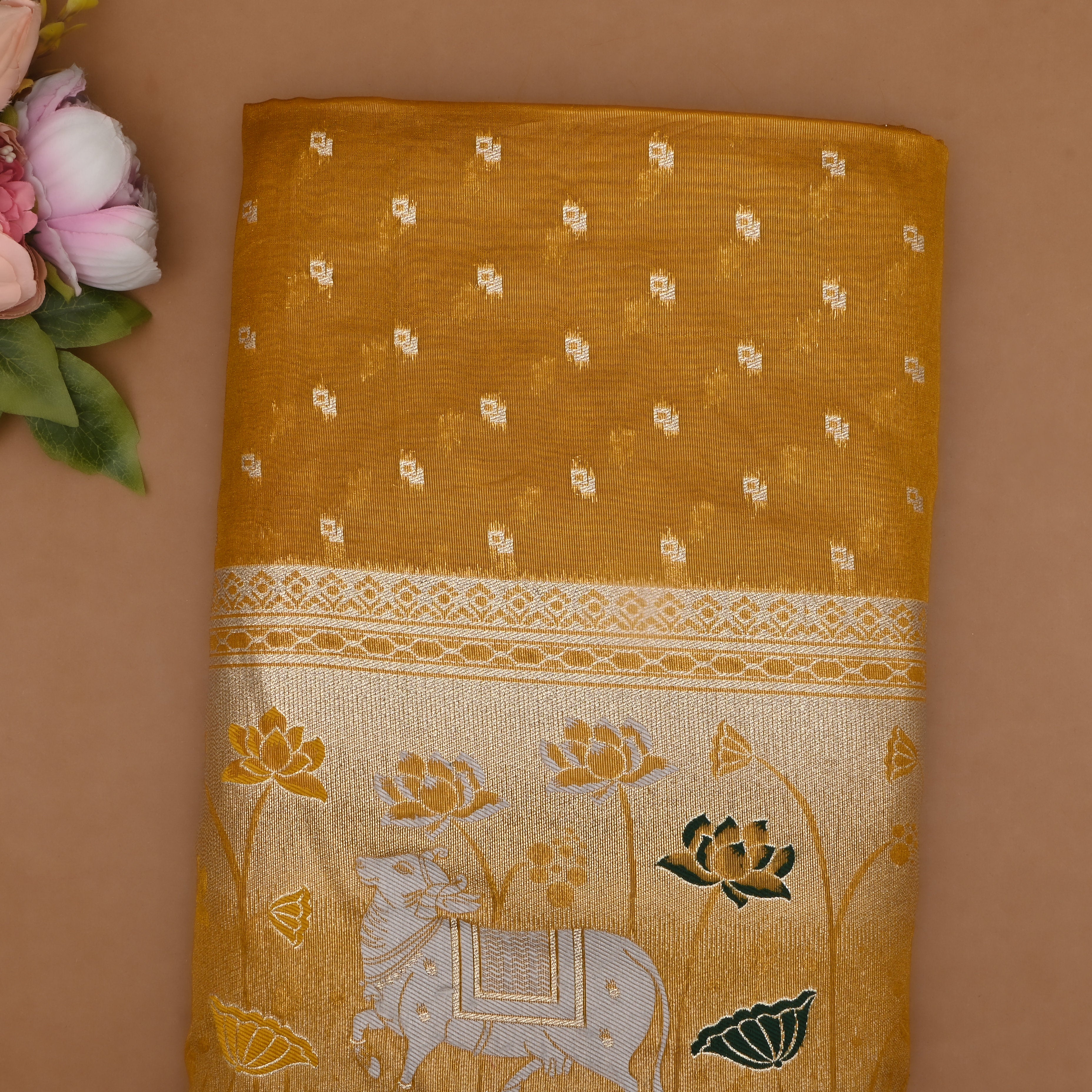 Mehandi Green Dola Silk With Pichwai Border