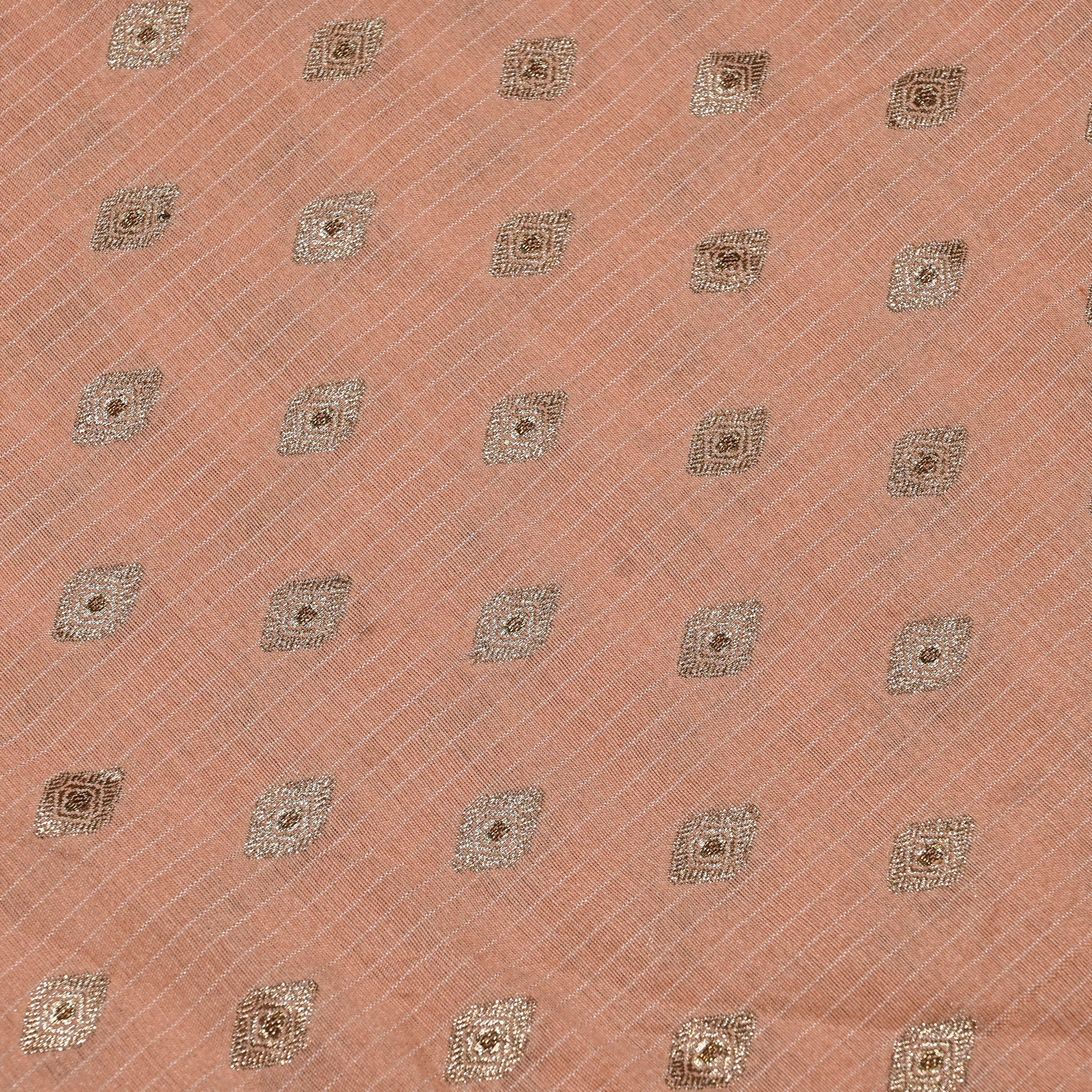 Salmon Pink Jamawar Silk Fabric With Butti'S