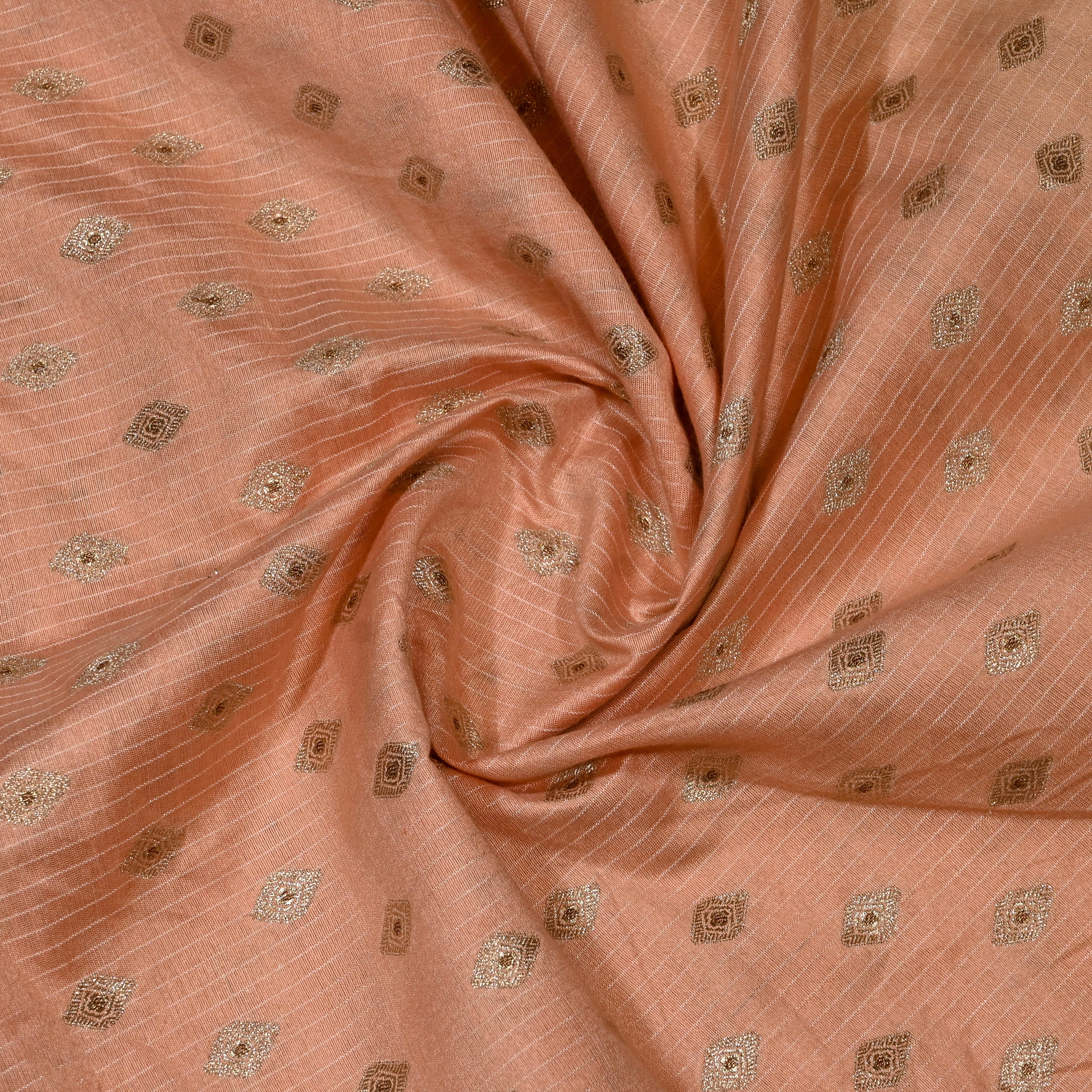 Salmon Pink Jamawar Silk Fabric With Butti'S