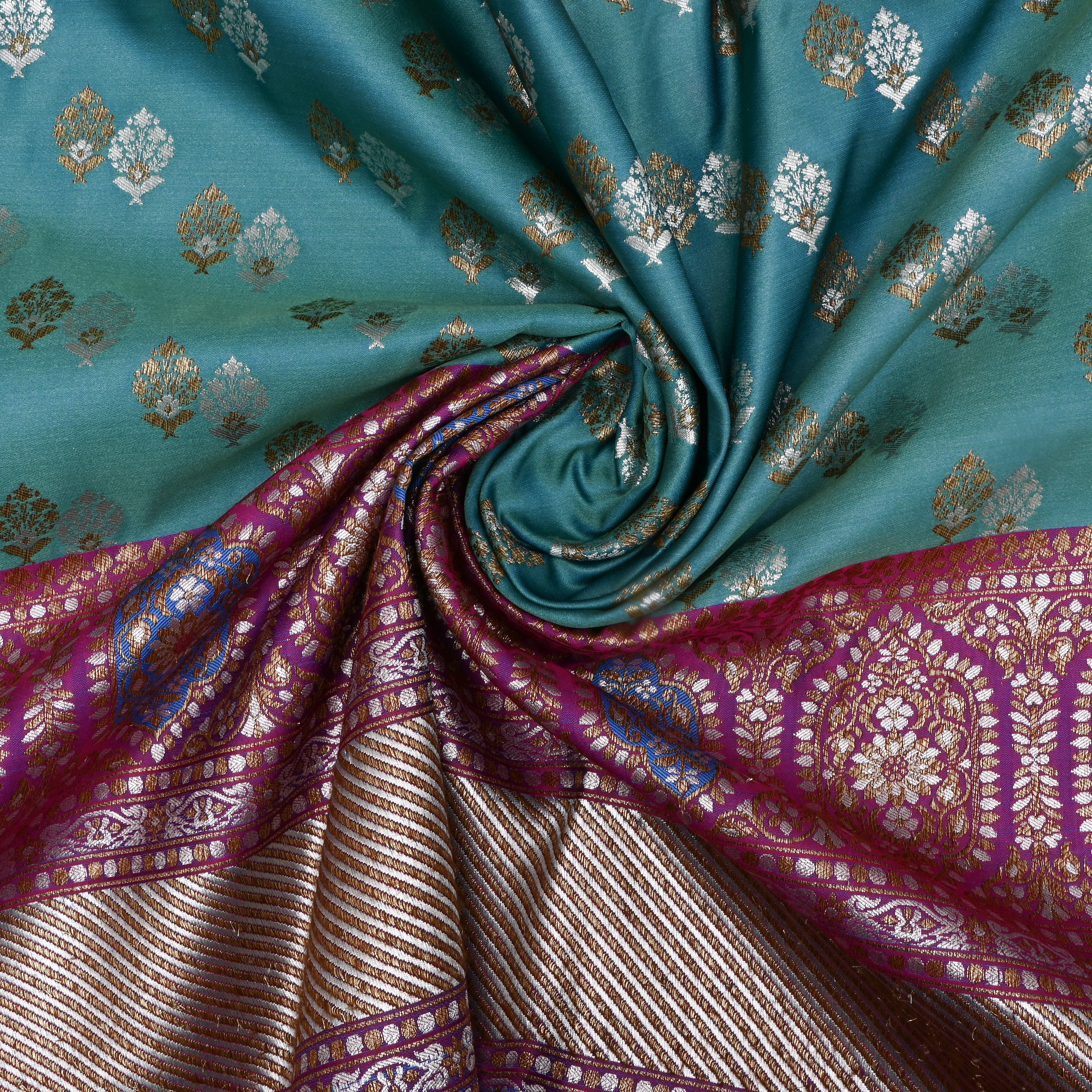 Light Blue Banarasi Silk Fabric With Contrast Border