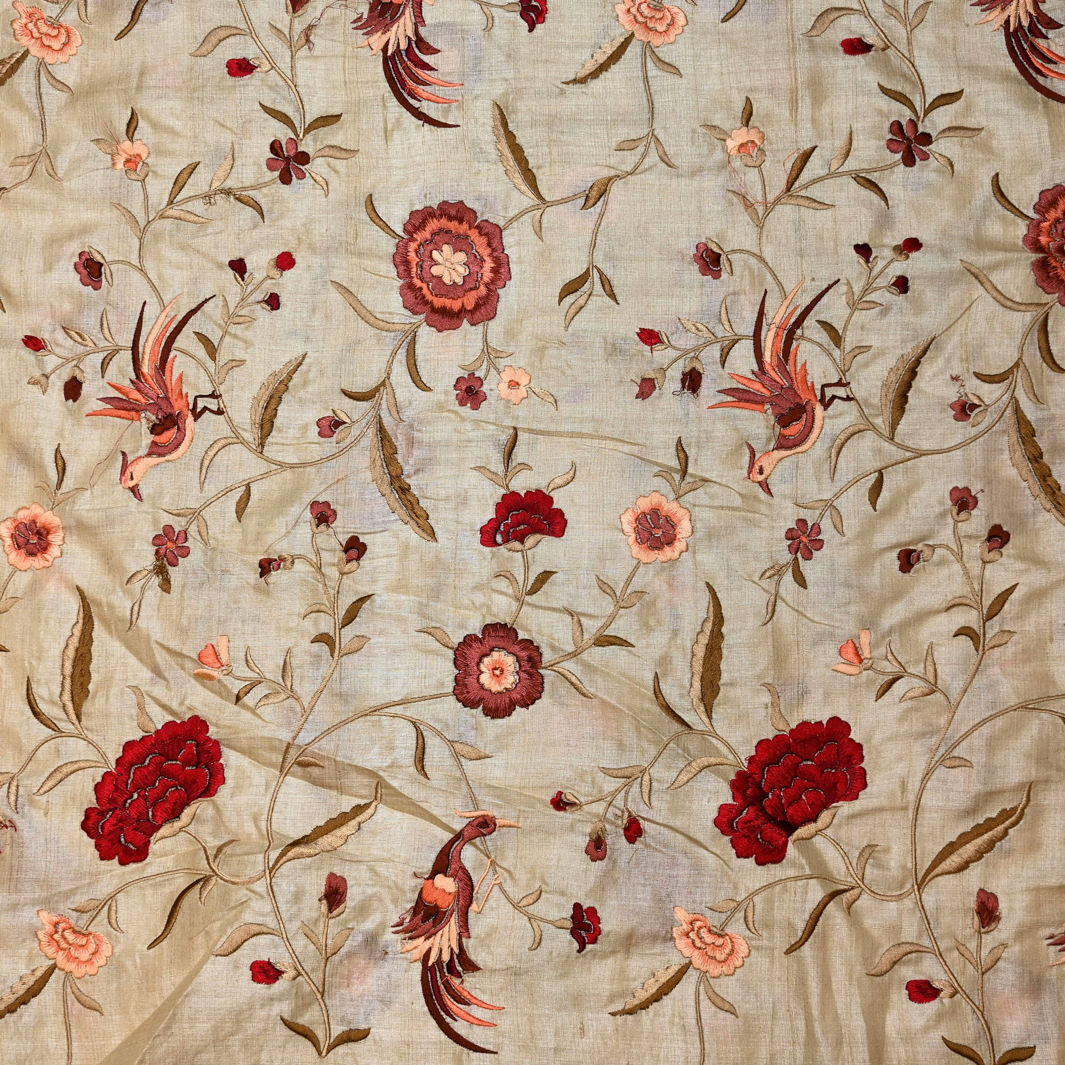 Cream Tussar Fabric With Embroidery