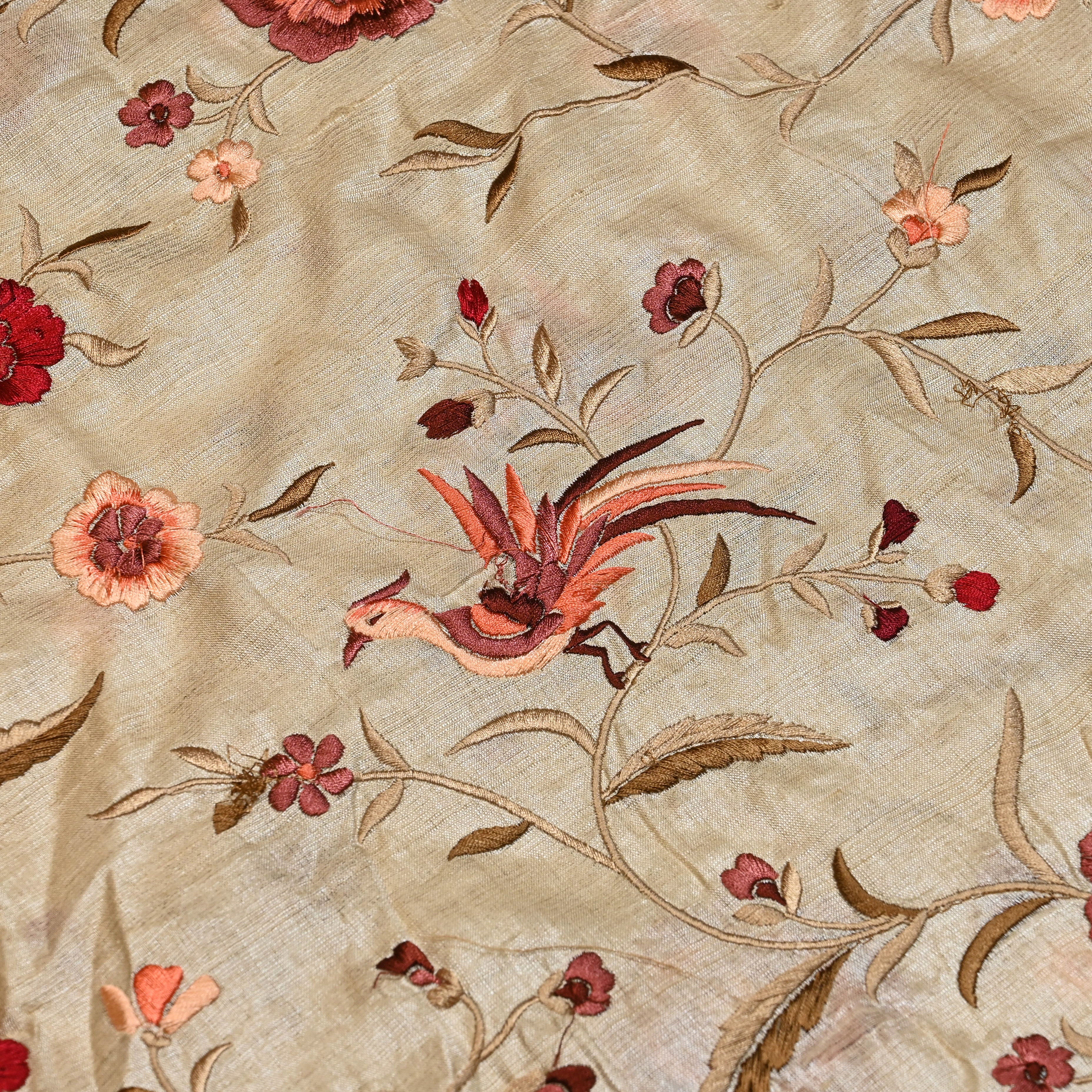 Cream Tussar Fabric With Embroidery