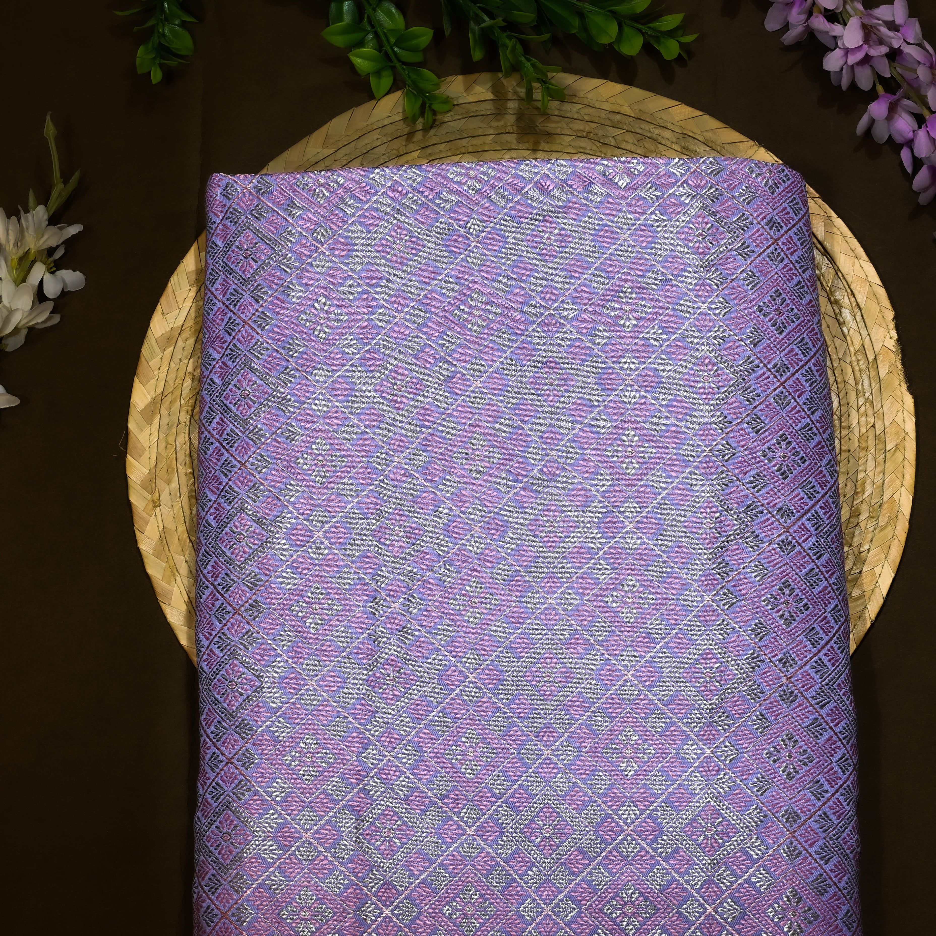 Lavender Jamawar Silk Fabric